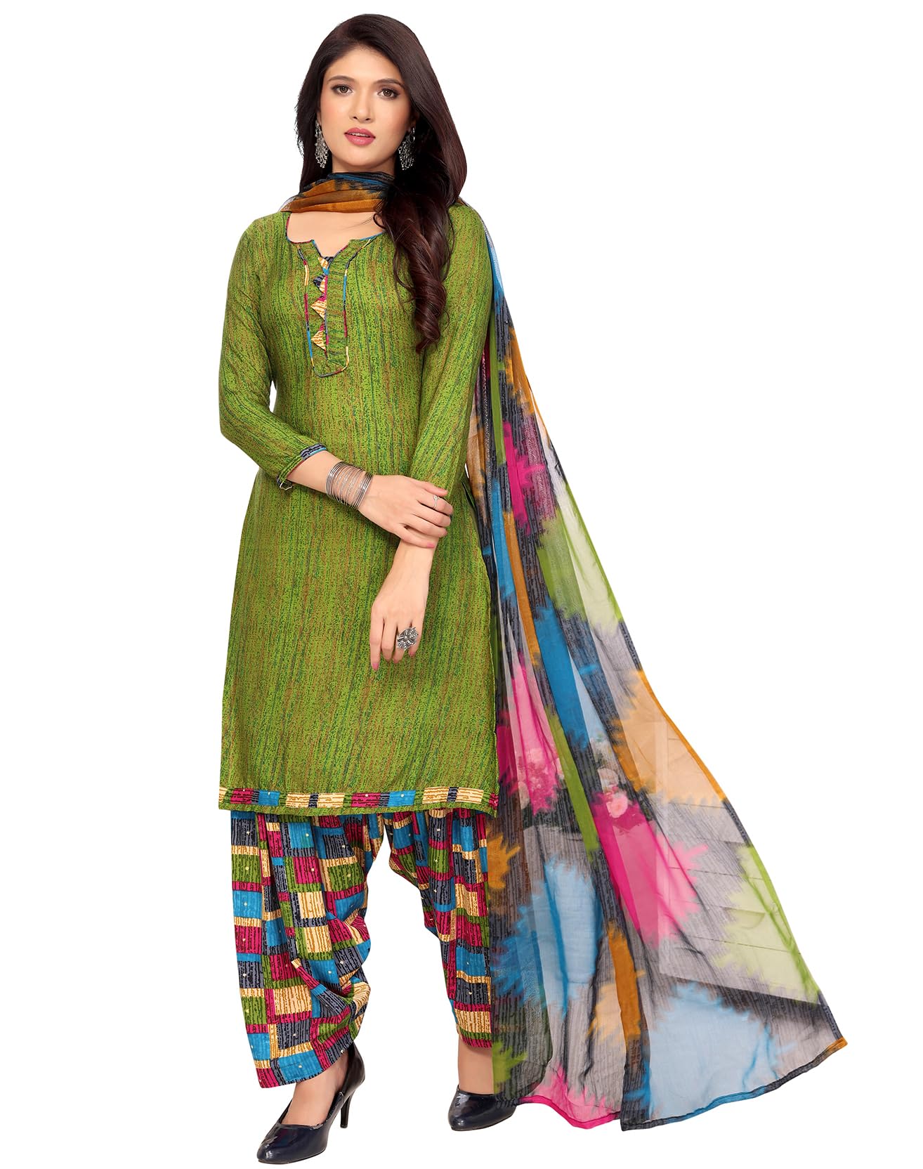 Women's Printed Dress Material - Unstitched Crepe Fabric Kurti, Pants & Dupatta Set (AZ-YS-P1-SOBHNA MEHENDI)