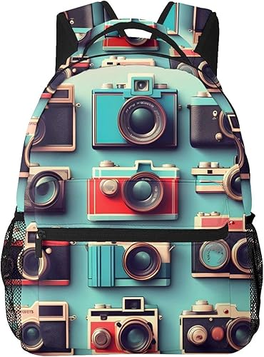 Vista 4 de Retro Cool Camera Collection - Mochila ligera para computadora portátil, para hombres y mujeres, mochila universitaria, Colección Retro Cool Camera