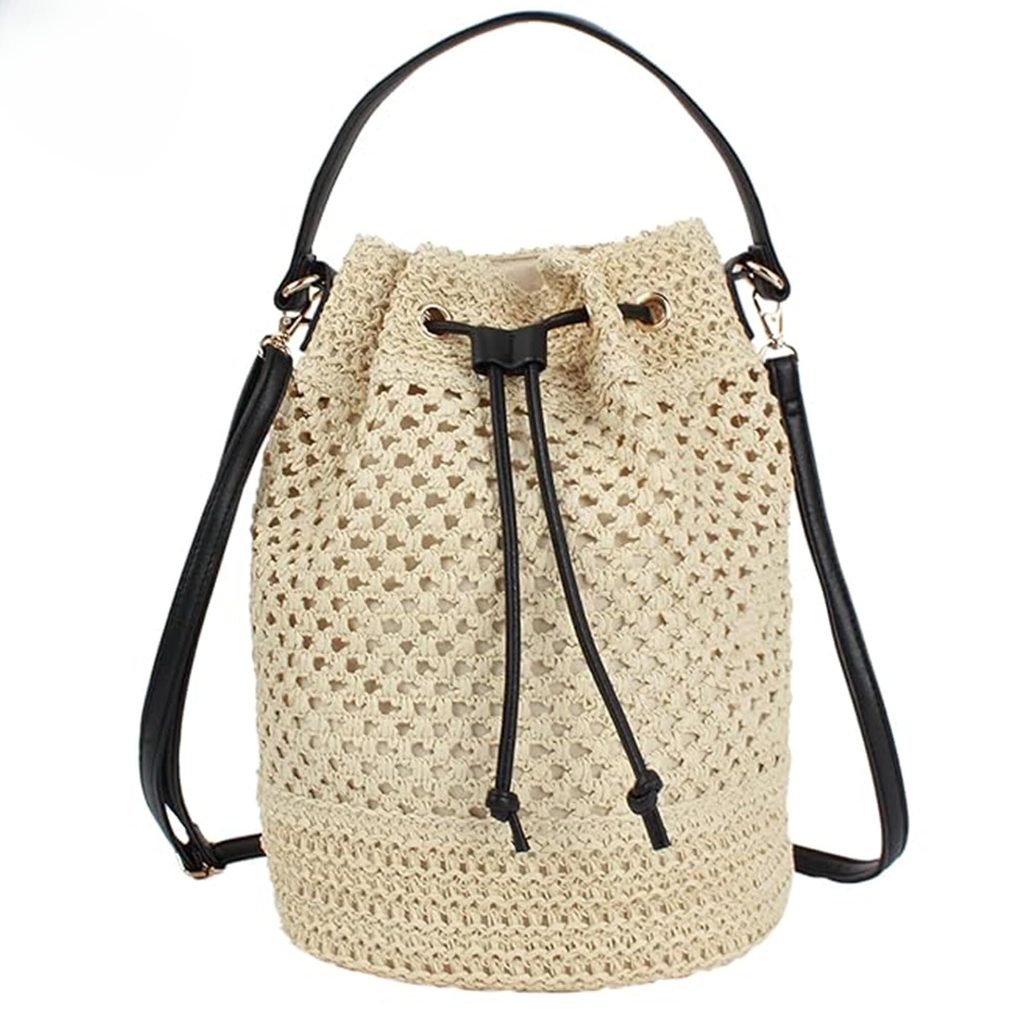 Newphoria FLOMBIFY P99 Handmade Crochet Straw Bucket Bag - Woven Beach Shoulder Bag with Drawstring, Lightweight Hobo Tote Handbag for Women/Girls (Coffee) (KHAKI) (B0D9D4MJTC) Amazon Price History, Amazon Price Tracker