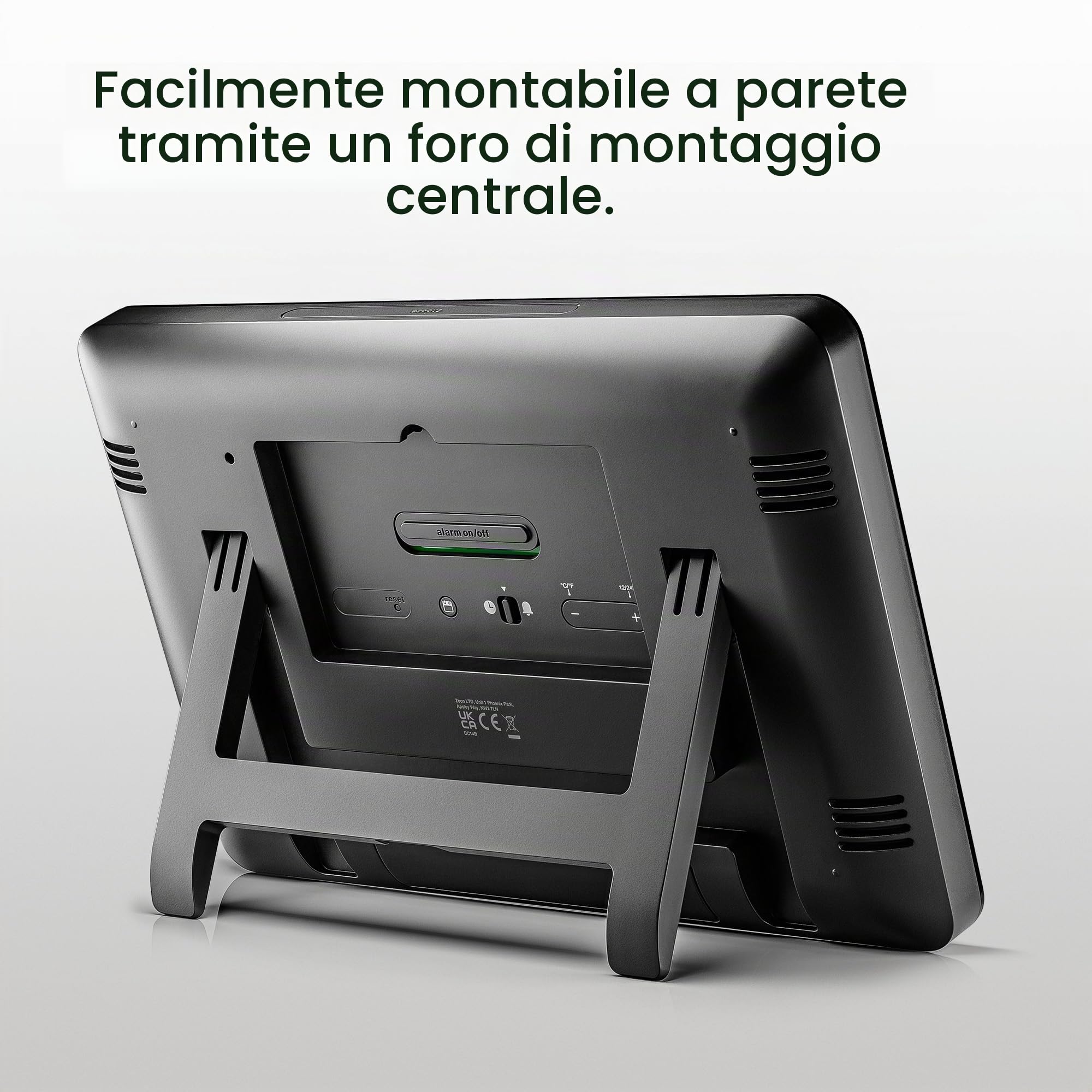 Braun Orologio da parete digitale temperatura interna, data, giorno della settimana, ampio display LCD inverso, impostazione rapida, allarme acustico in bianco, modello BC14B.