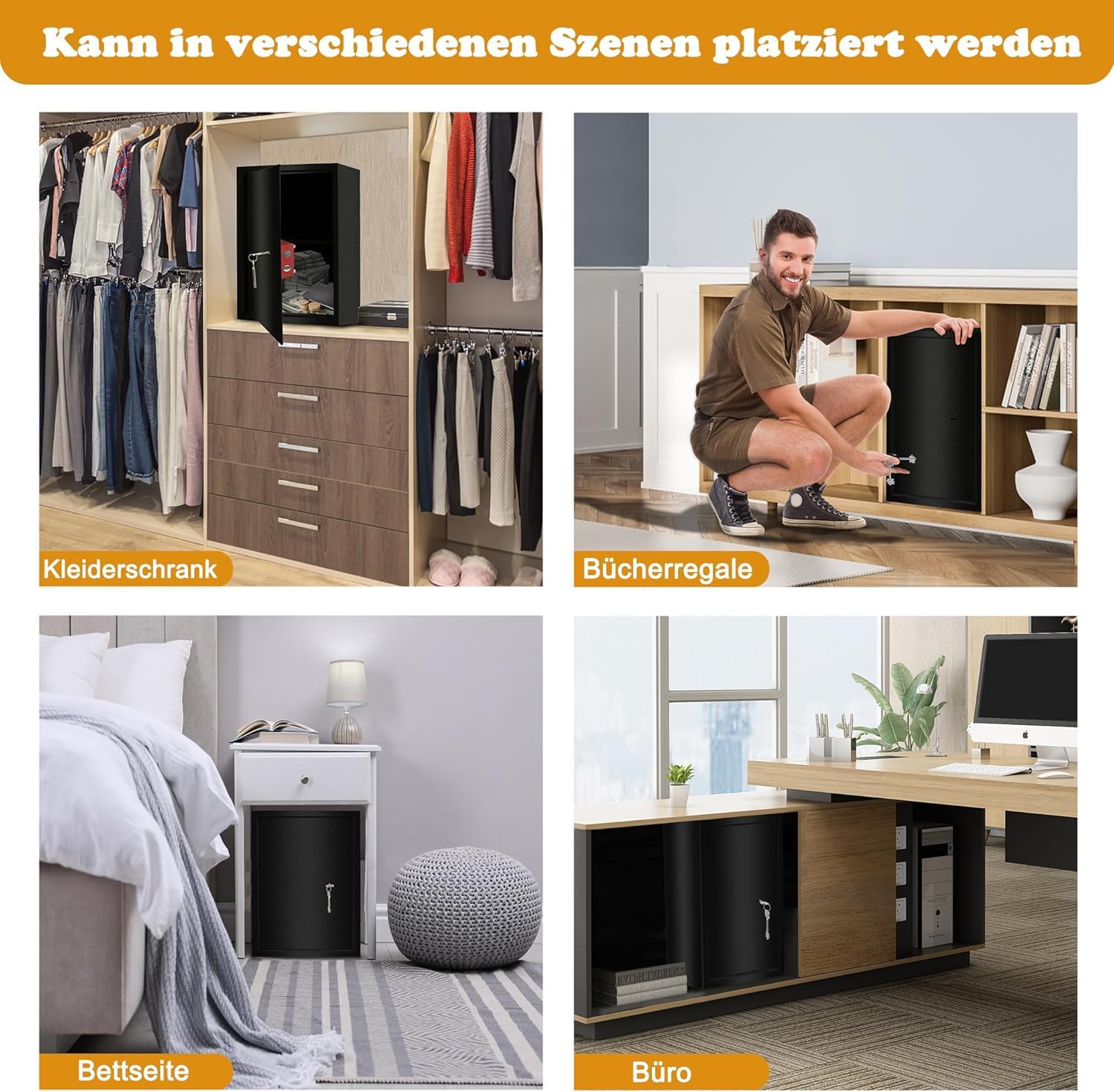 Tresor Safe Caja fuerte para muebles, caja fuerte para el suelo, caja fuerte de pared, XL, 35 x 50 x 31 cm, color negro | Con cerradura de doble barba, 2 llaves, incluye material de fijación
