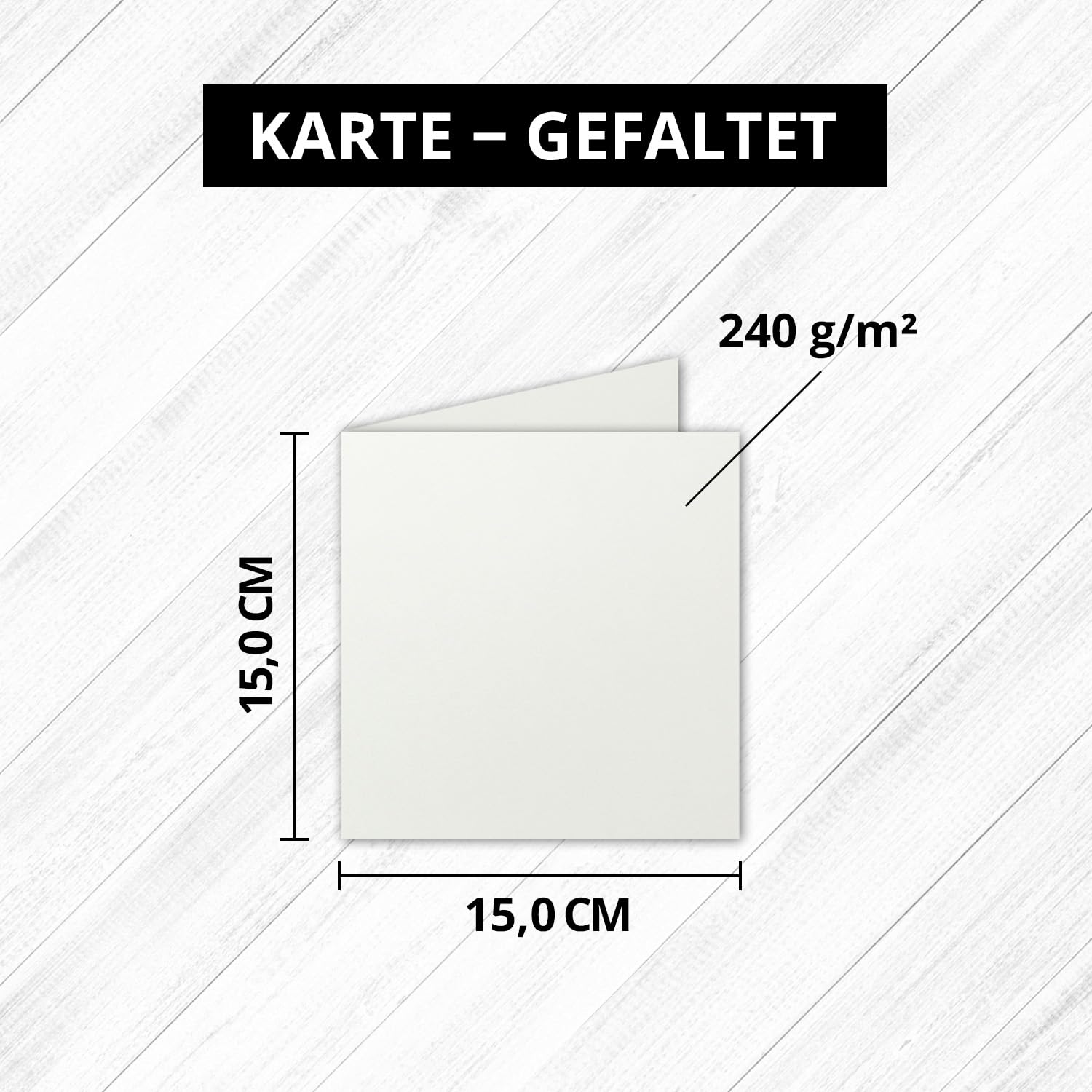 Kwadratowe składane kartki 15 x 15 cm – jasnoszare – 250 sztuk – odporne na odkształcenia – nadają się do drukarek – do kartek z życzeniami, zaproszeń i innych