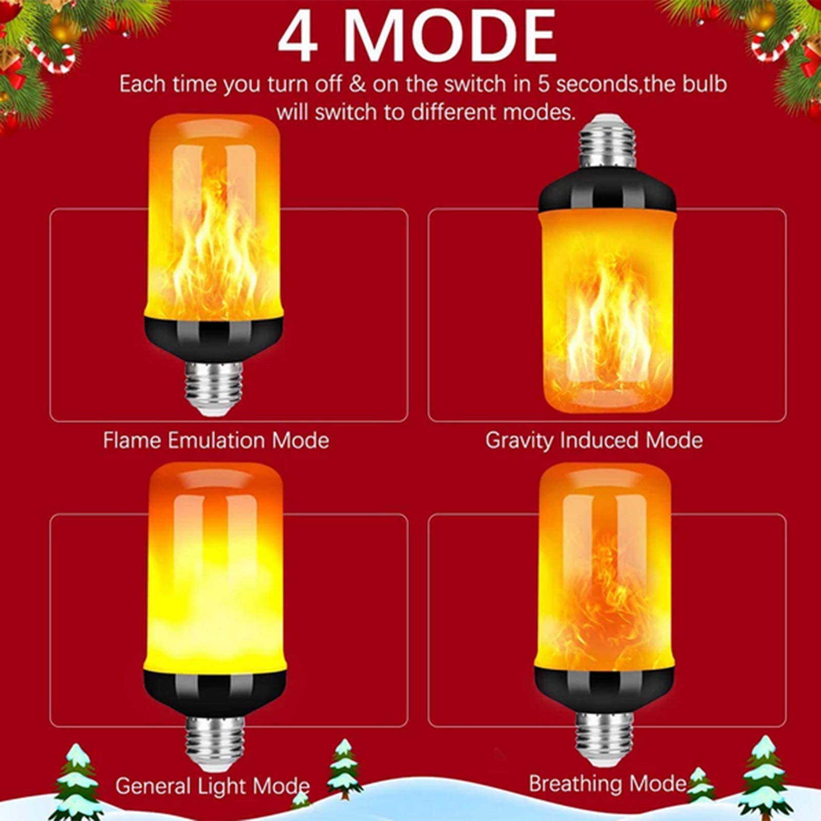 Lampadine a LED con effetto fiamma fuoco, fiamme simulate 5 W 1400 K, 4 modalità con luci decorative a fiamma simulata effetto capovolto, Halloween/Natale ecc.