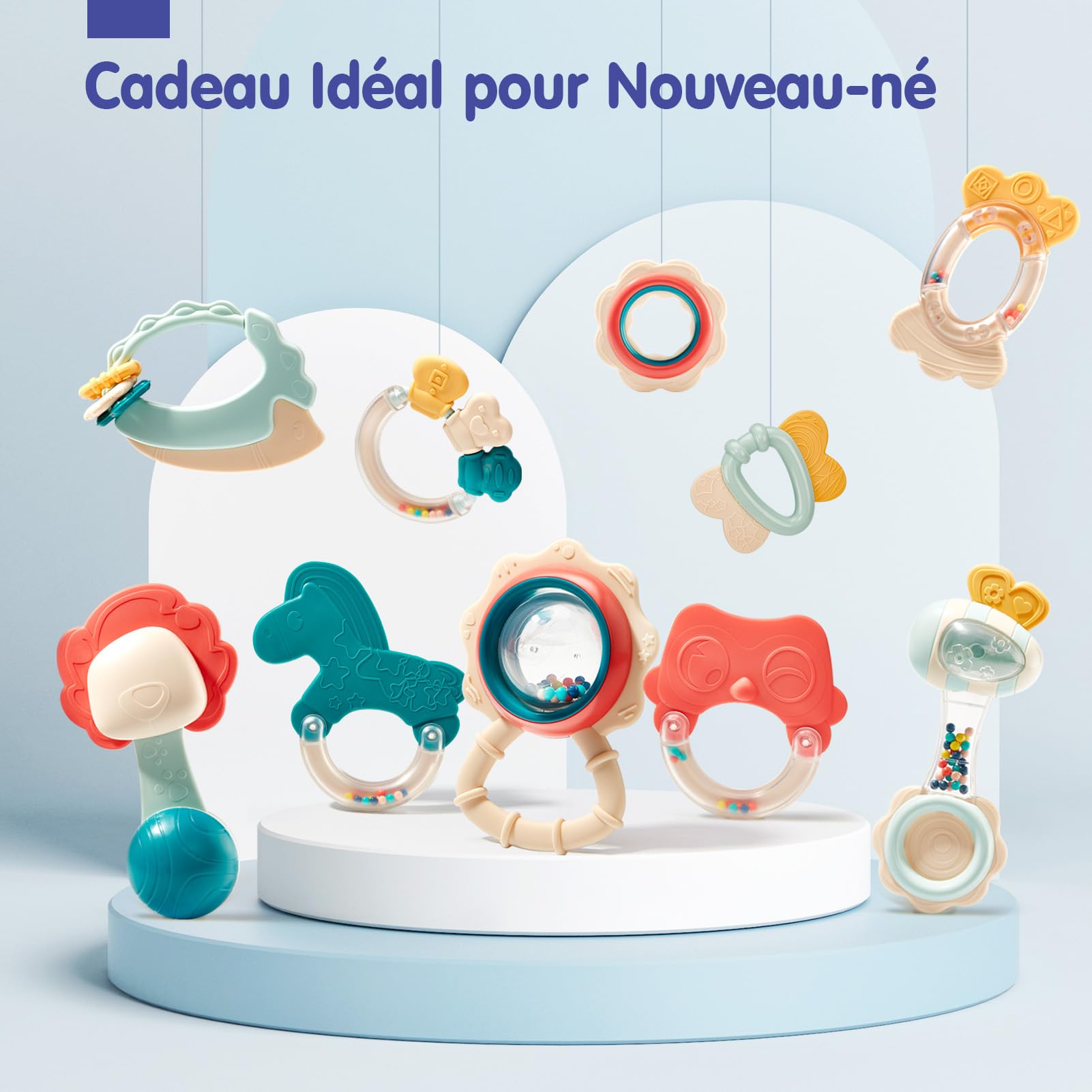 Jouet pour Bébé 3 Mois Hochet de Dentition pour Bébé 0 3 6 9 Mois, Jouets d'Eveil Anneaux de Dentition sans BPA avec Boîte de Rangement Cadeau pour Naissance Garçon Fille, 10PCS