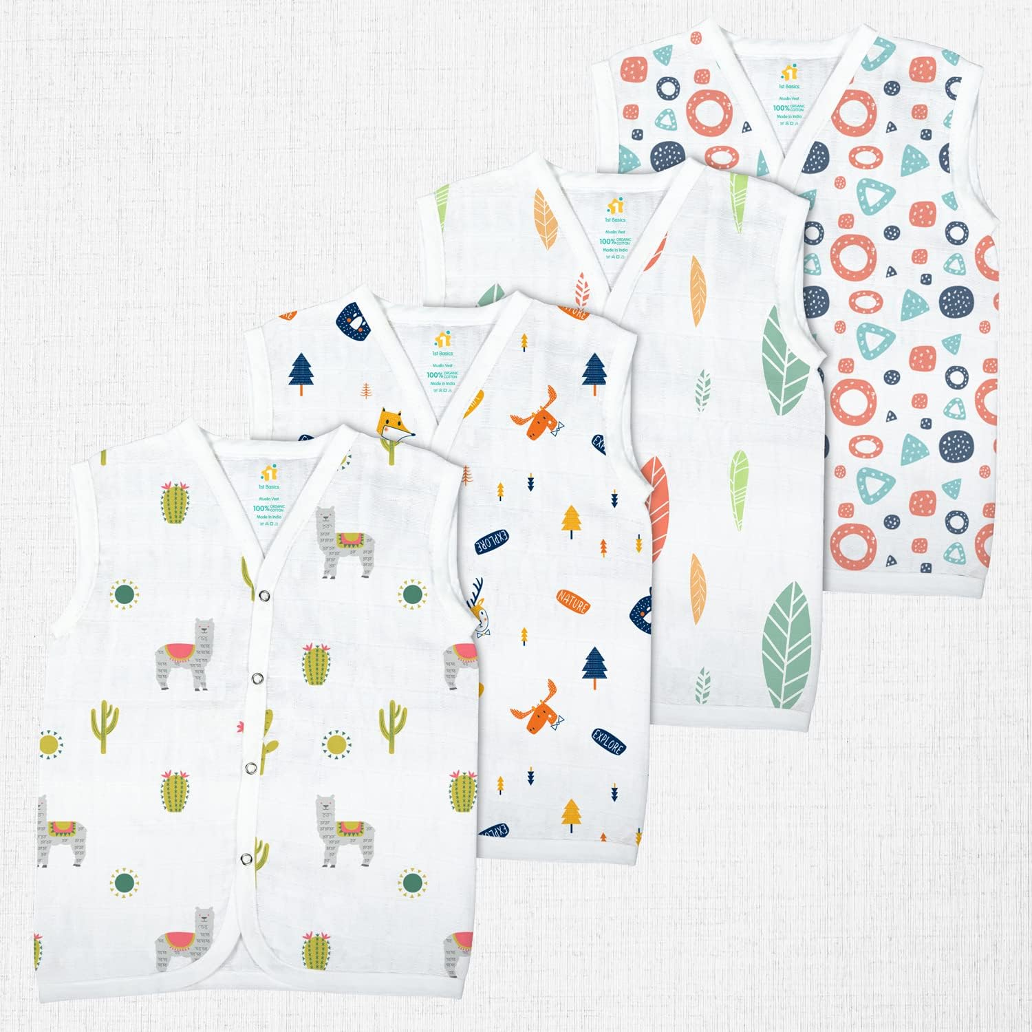 Button Type 100% Organic Muslin Jhabla (Medium (3-6 Months), Multicolor 1)