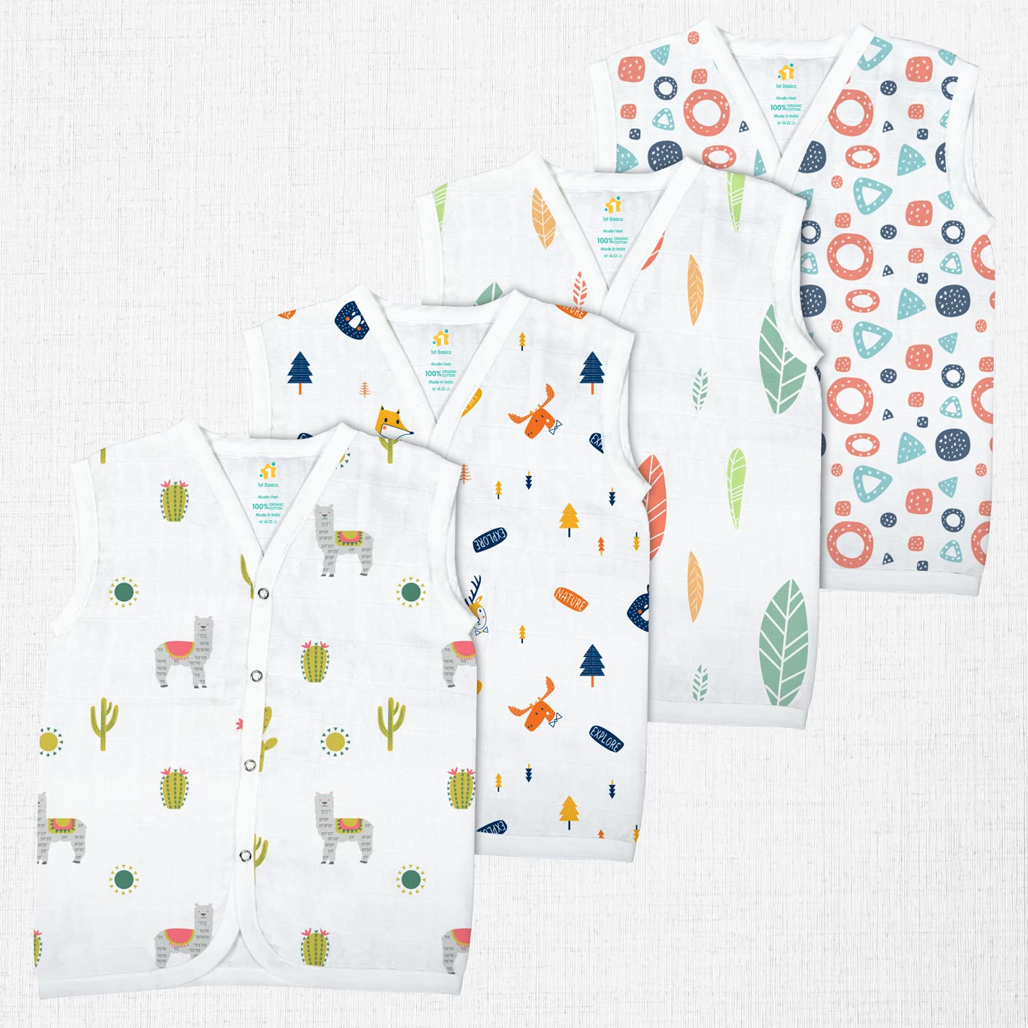 Button Type 100% Organic Muslin Jhabla (Medium (3-6 Months), Multicolor 1)