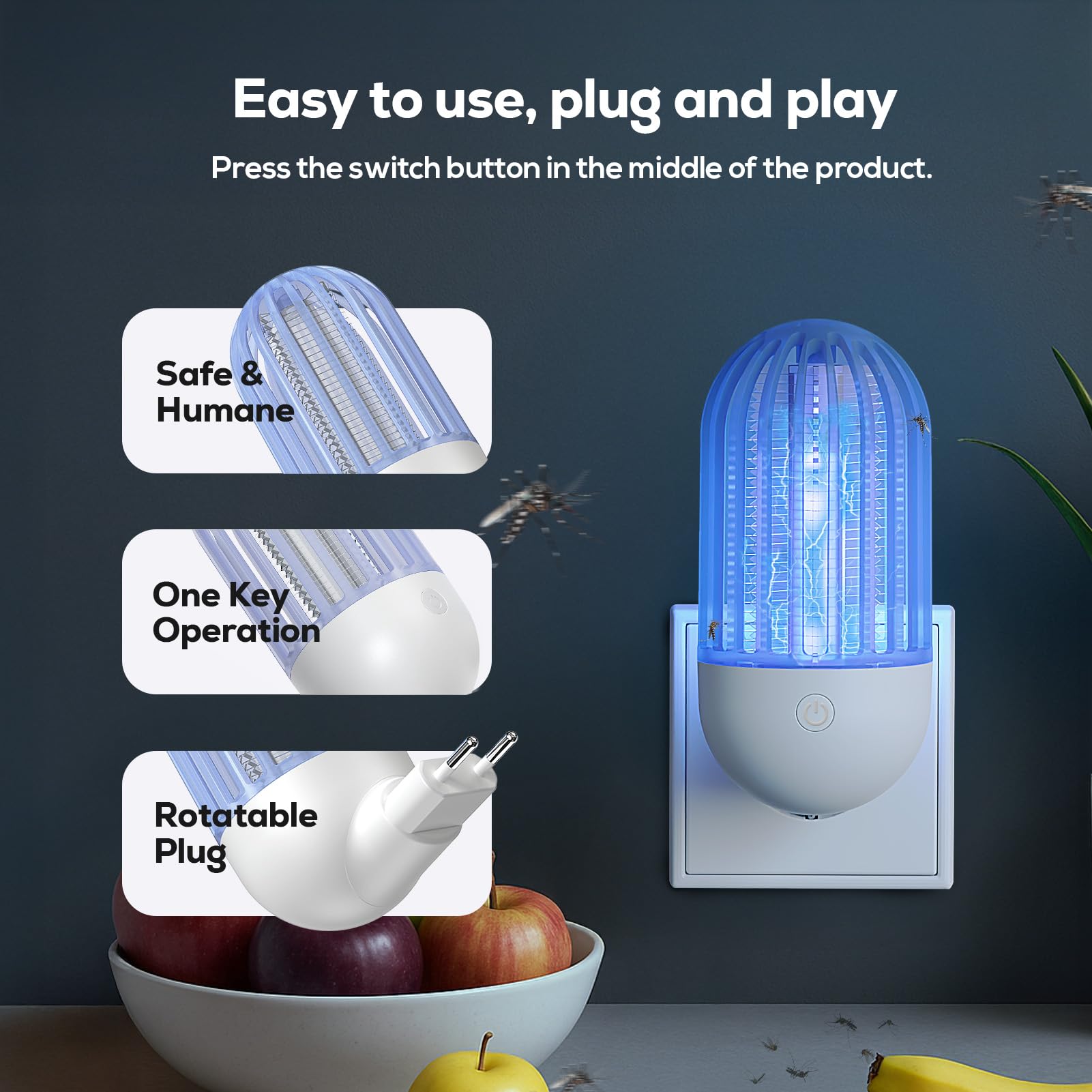 Antizanzare da Presa, Lampada Elettrica per Zanzare, Confezione da 2 Dissuasori Elettrici per Insetti con Luce UV – Lampada Antizanzare per Zanzare, Mosche e Falene