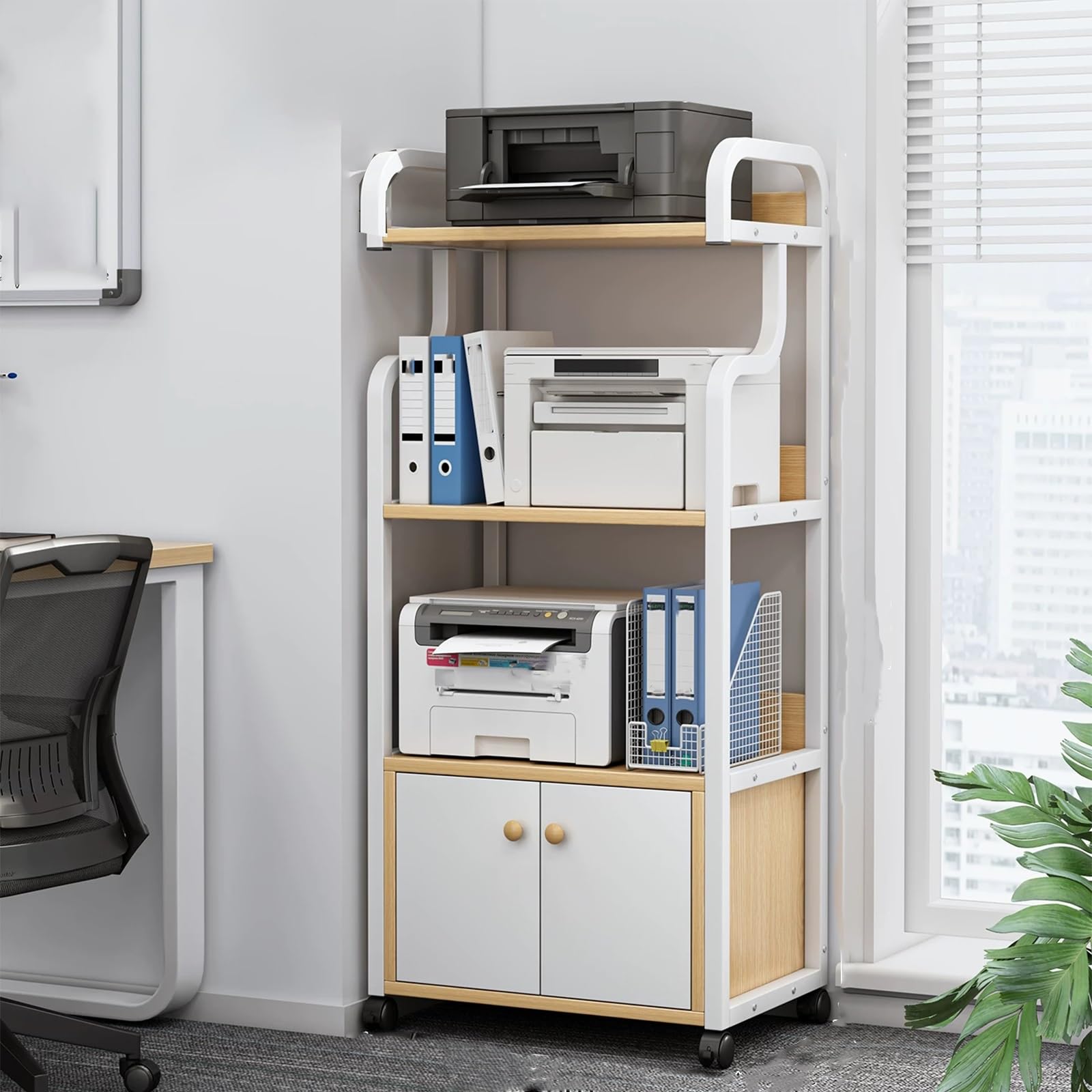 Mueble Impresora Multicapa, Grande Mesa Impresora con Almacenamiento y Ruedas de 52 X 34 X 127 cm para Máquina de Fax Oficina En Casa(White)