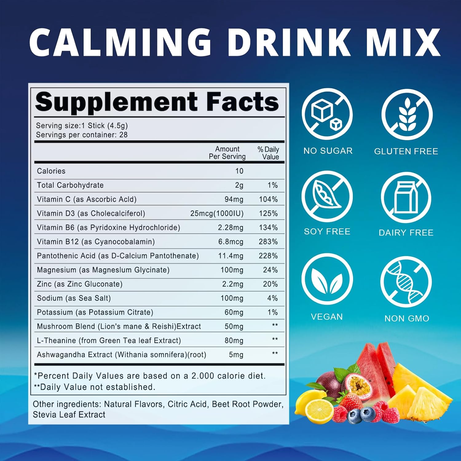 Cortisol Calm Drink Mix with Magnesium Glycinate Powder, L-Theanine, Vitamins, Ashwagandha & Mushroom, Calming Powdered Drink Mix for Relax, Focus, Sleep & Stress Relief, Variety 28 Packets