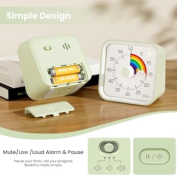 Children's Visual Timer with Pause Function 60 Minute Countdown Rainbow Timer for Children Desk Study Classroom Office Kitchen Quiet Time Management for ADHD (Green Rainbow)