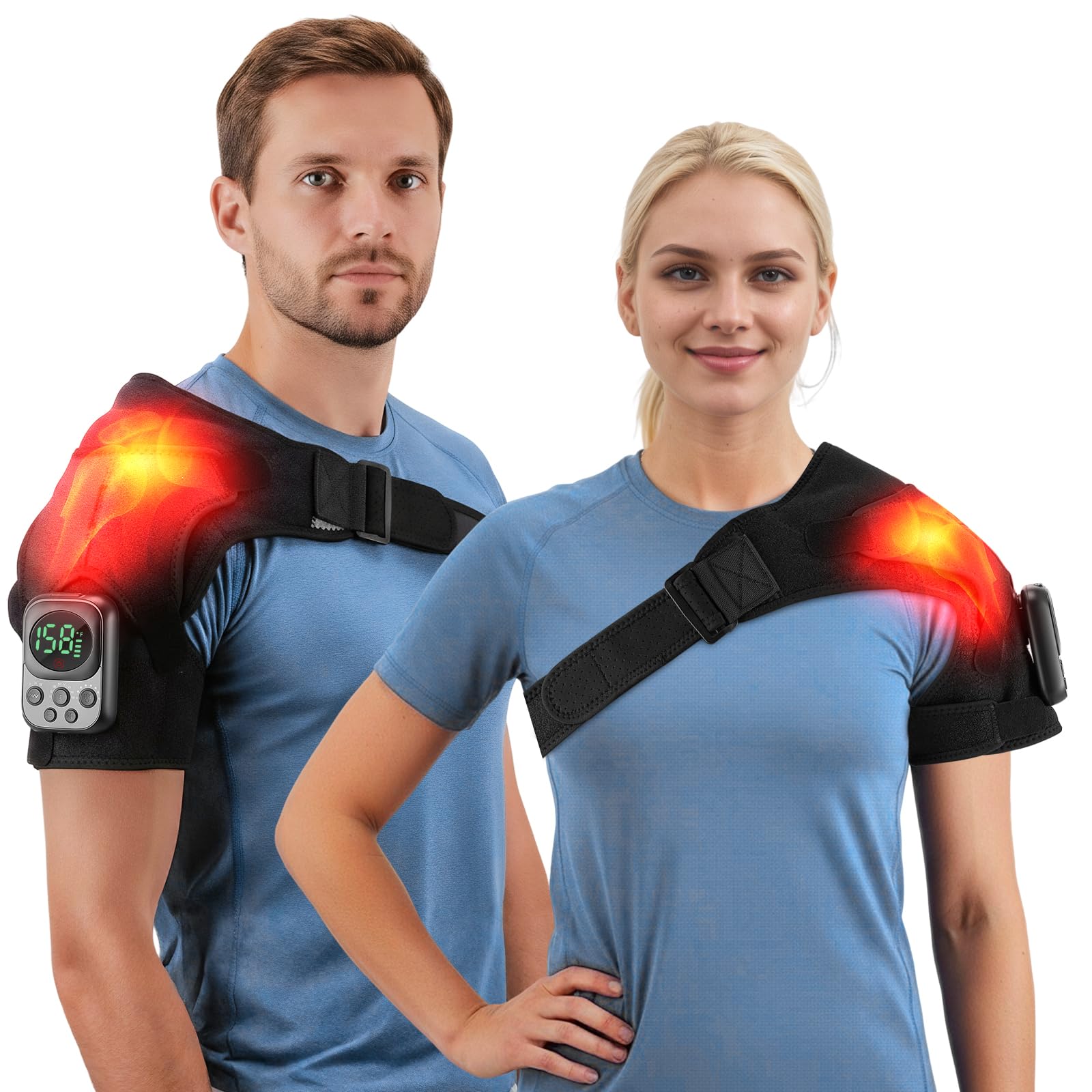 Smart Schultermassagegerät mit Wärme, APP-Steuerung, 8 Modi, Mikrostrom, beheizte Schulterbandage zur Schmerzlinderung, 10-Stunden-Akku-Schulter-Wärmekissen für den Heimbürogebrauch, geeignet