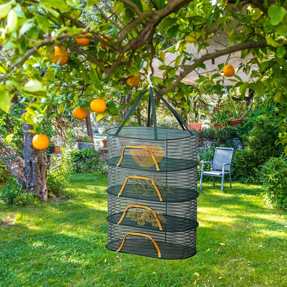 Rete Essiccazione, 4-strato Rete di Essiccazione per Erbe, 40 * 60cm Rete Pieghevole per Asciugatura con Chiusura Lampo, Appeso Rete di Essiccazione Piccola per Piante Pesce Verdure Frutta