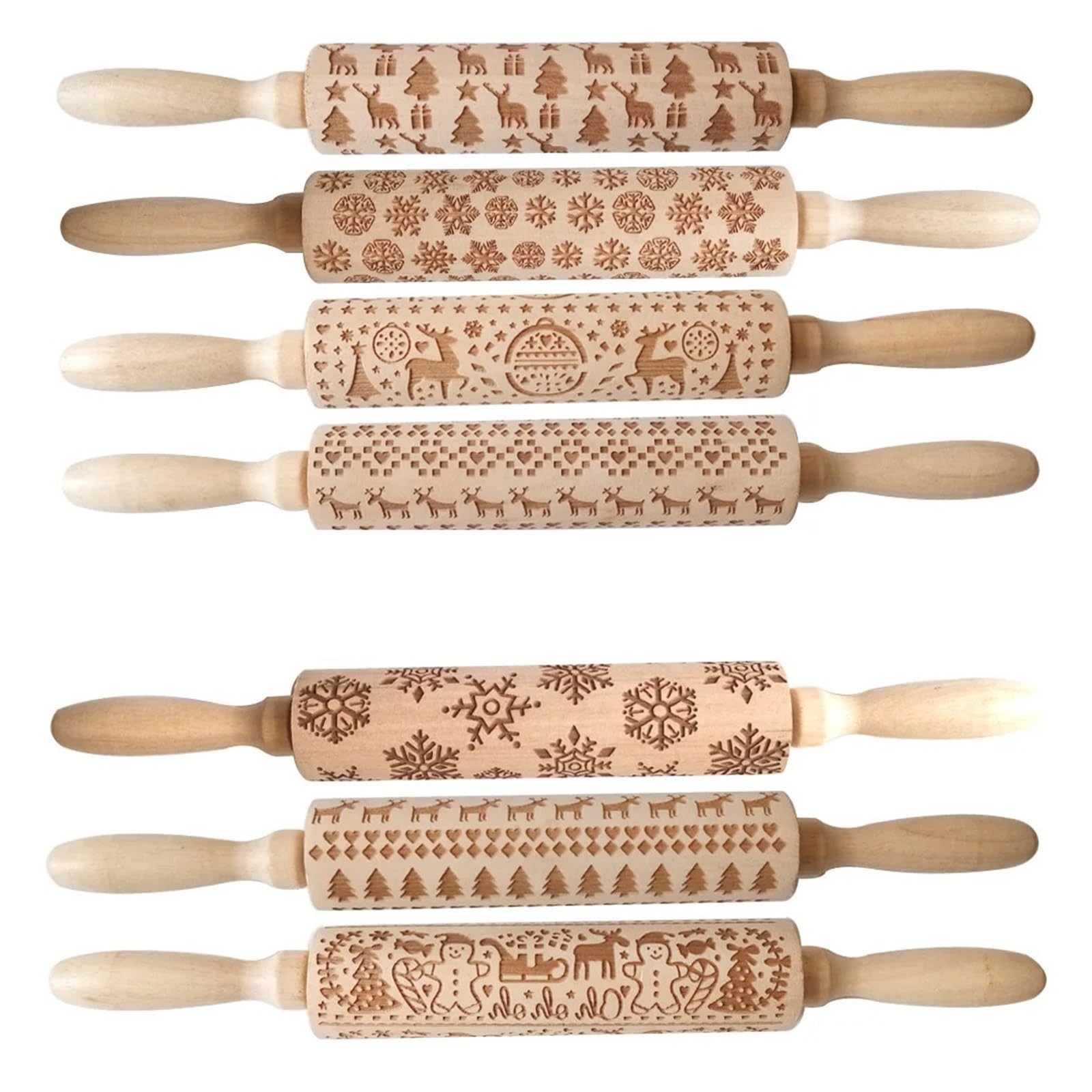 Rodillo de amasar con diseño de Flores de Reno, Molde de Galletas 3D de Madera en Relieve, Herramientas de repostería DIY grabadas, Rodillo de Masa Rodillo para Masa Madera(Color 4)