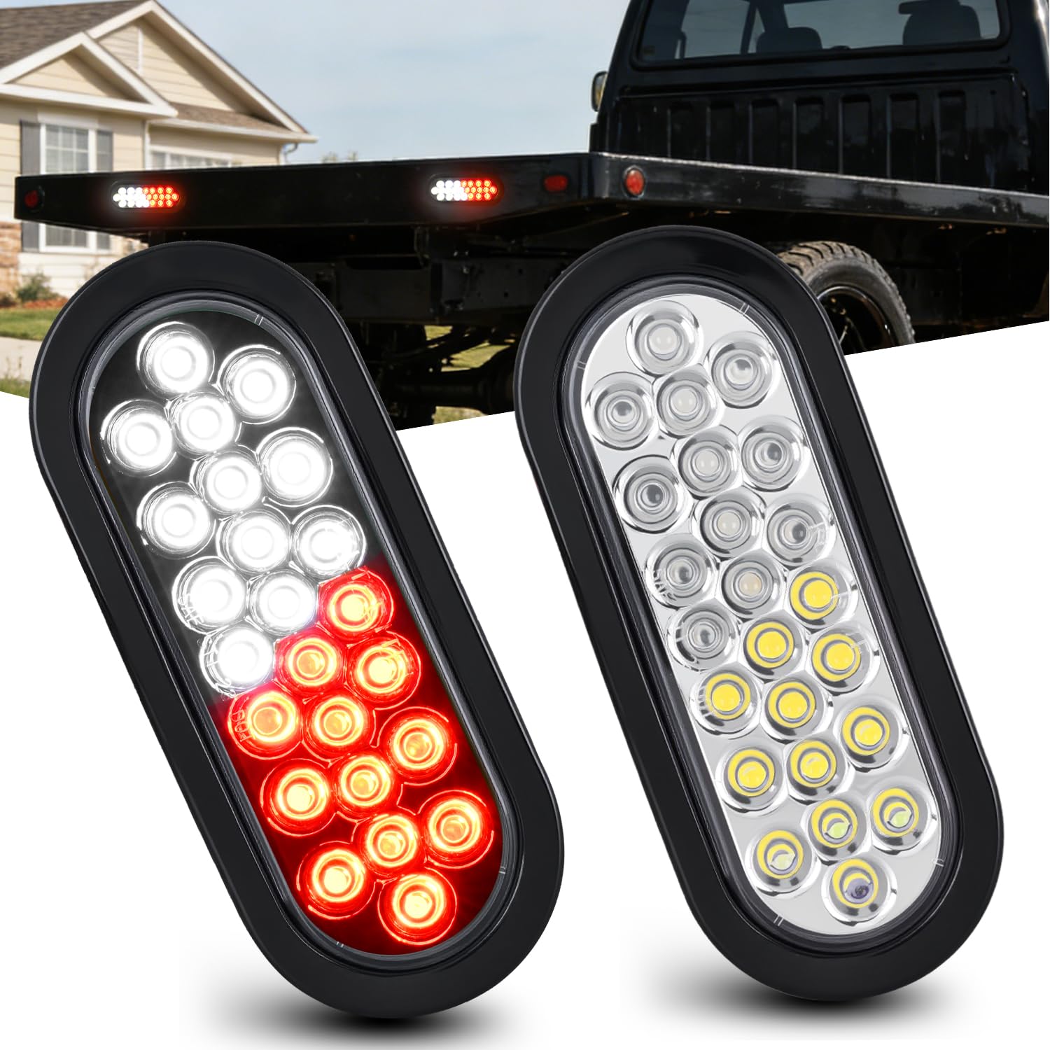Nilight Strobe Lights 2PCS 6Inch Oval 24LED Red White Warning