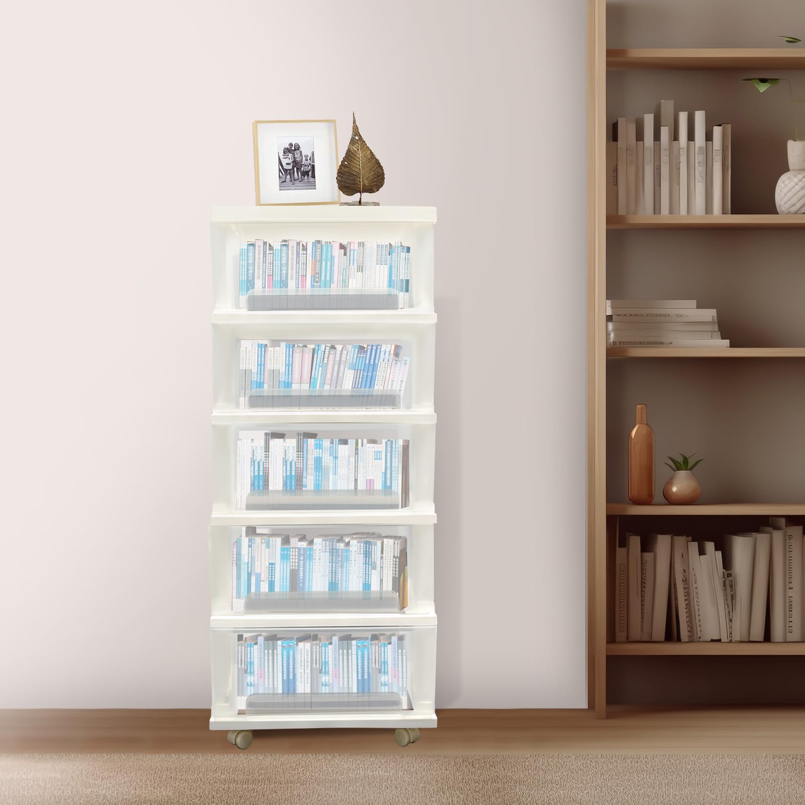 Cassettiera bianca con 5 cassetti, con puleggia, cassettiera arrotolabile, per ufficio, 40 x 33 x 98 cm, grande capacità, semplice cassetto trasparente per ufficio scolastico a casa