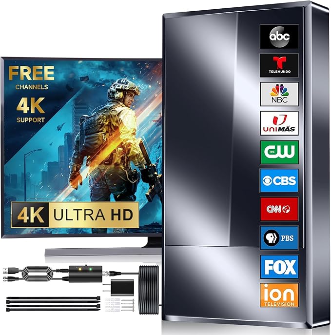 2024 Strongest TV Antenna Indoor, 3000+ Miles Outdoor Long Ranges, Digital Antenna for Smart TV, Best Amplifier Signal Booster Support 8K 4K 1080p All TVs VHF UHF - 50FT Cable/AC Adapter