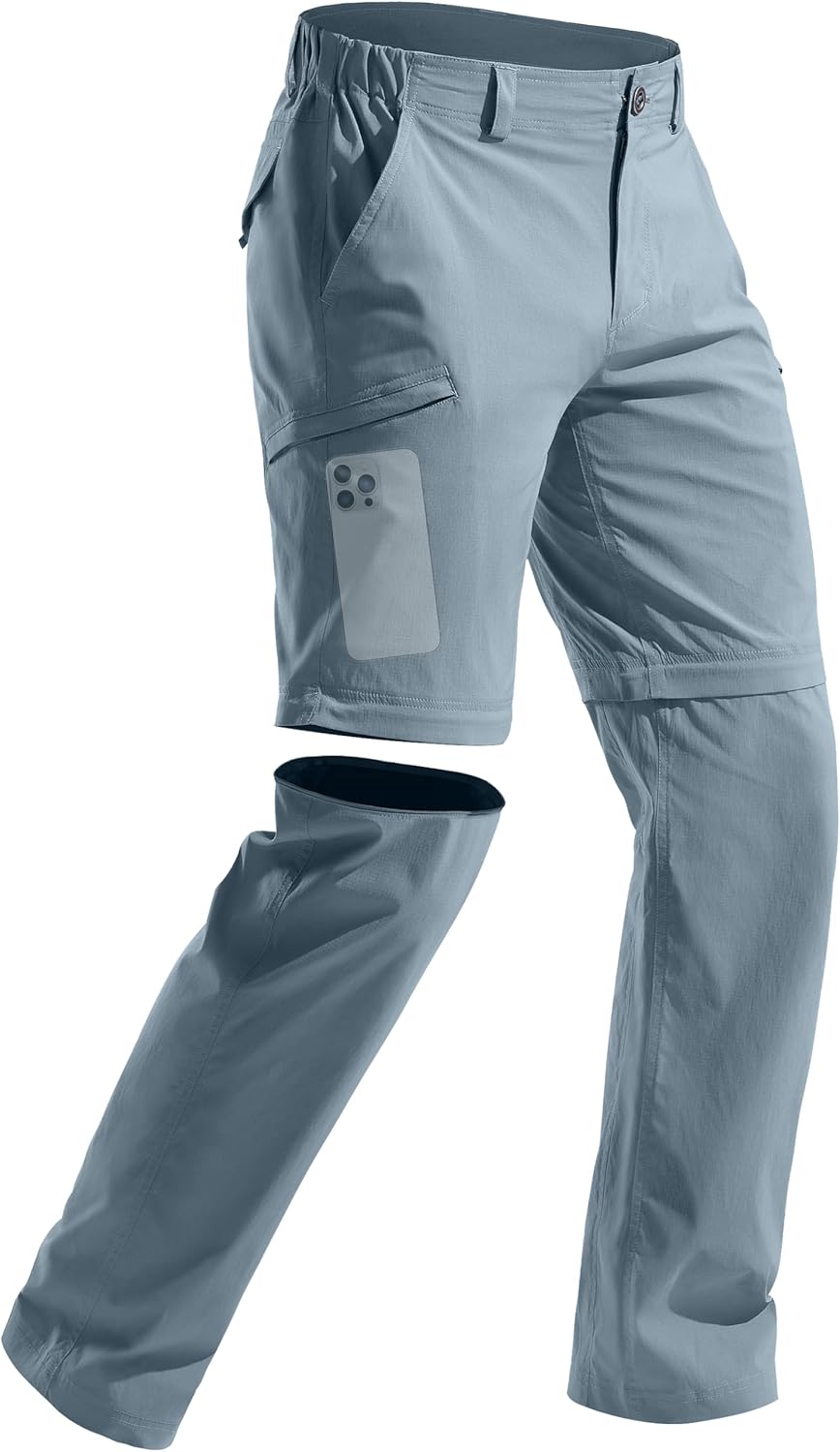 FREE SOLDIER Men's Outdoor Convertible Hiking Pants with Belt Lightweight Quick Dry Tactical Cargo Pants Nylon Spandex