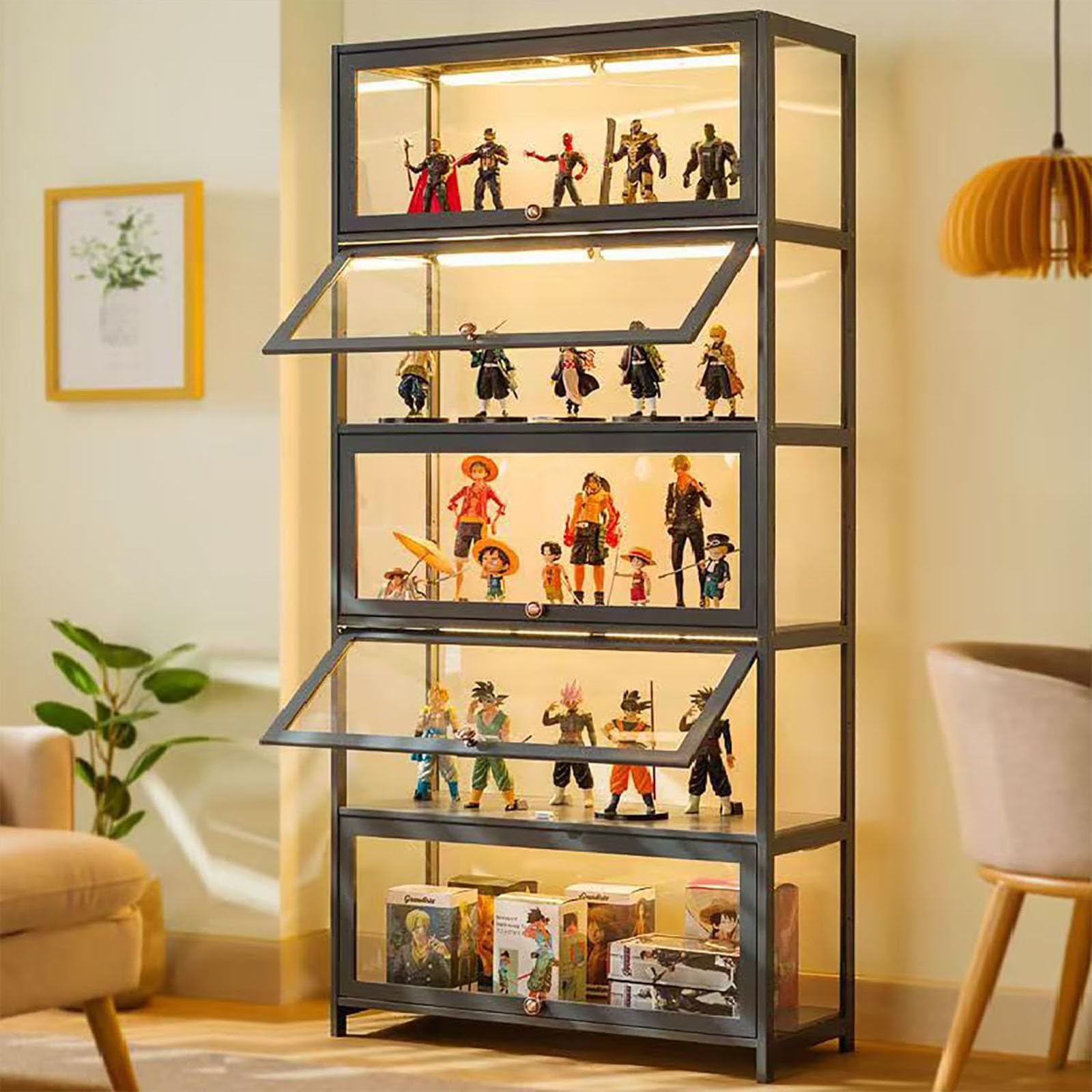 Cabinet d'exposition avec Porte en Verre Acrylique, boîte d'exposition Curio de 6 Niveaux, étagère de Collection de Jouets et étagères pour la Chambre