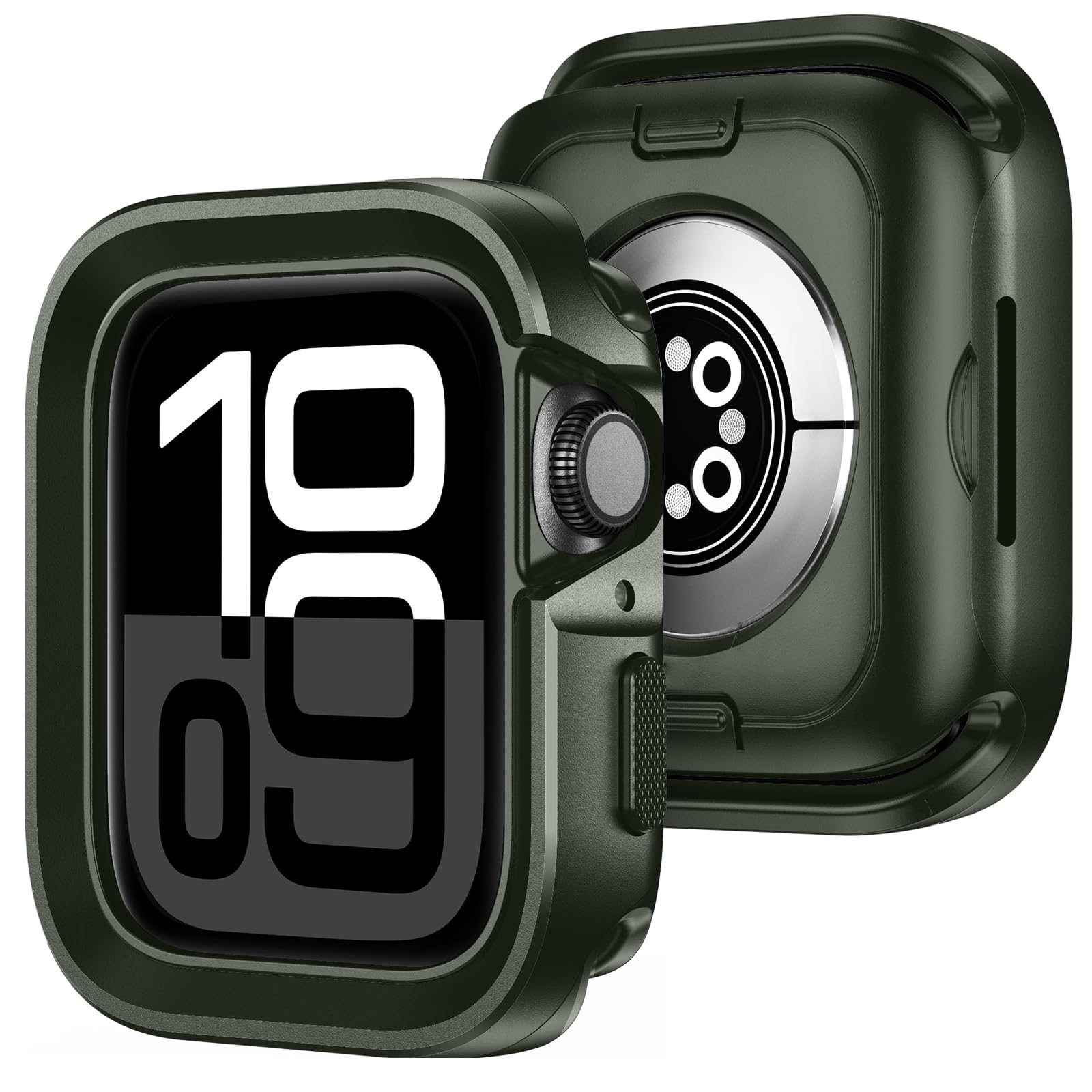 Amizee 2 en 1 Metál Funda Compatible con Apple Watch Series 11/10 46mm, Cobertura Total Resistente Arañazos Protección Carcasa para iWatch 46mm, Verde Militar