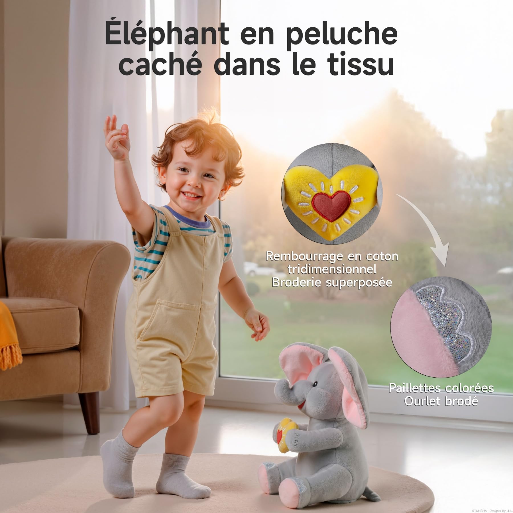 Flappy L'Éléphant Peluche Éléphant Animé Interactif Qui Chante Jouet Électrique Doudou Musical pour Bébé