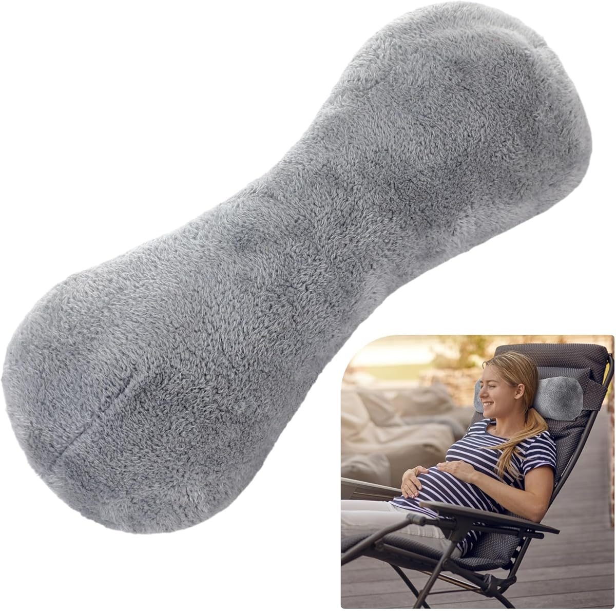 Colingmill 1 Pc Neck Pillow for Recliner Headrest Pillow Bone Shaped Chair Plush with Adjustable Strap Neck Support and Pain Relief Curve Head Cushion for Car Travel Airplane (Grey)