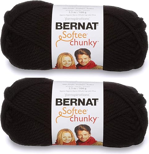 Bernat Softee madeja de lana gruesa, Negro, Paquete de 2