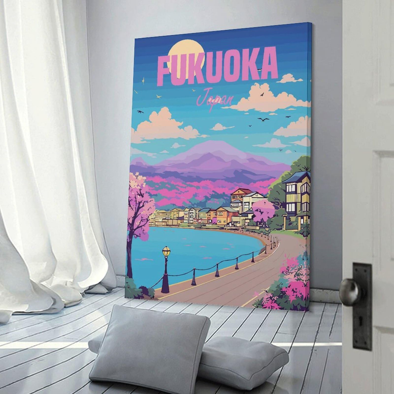 Junmoney Fukuoka Japan Canvas Wall Picture, 24x36inch(60x90cm), for Sofa Walls, Lounge Or Home Corners, Modern Wall Decor for Cosy Interiors