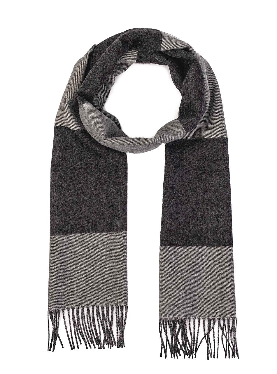 Inca Fashions100% Pure Baby Alpaca - Color Block Striped Scarf, Extra Long - 12 X 78 in | Unisex, Grey & Charcoal, One Size