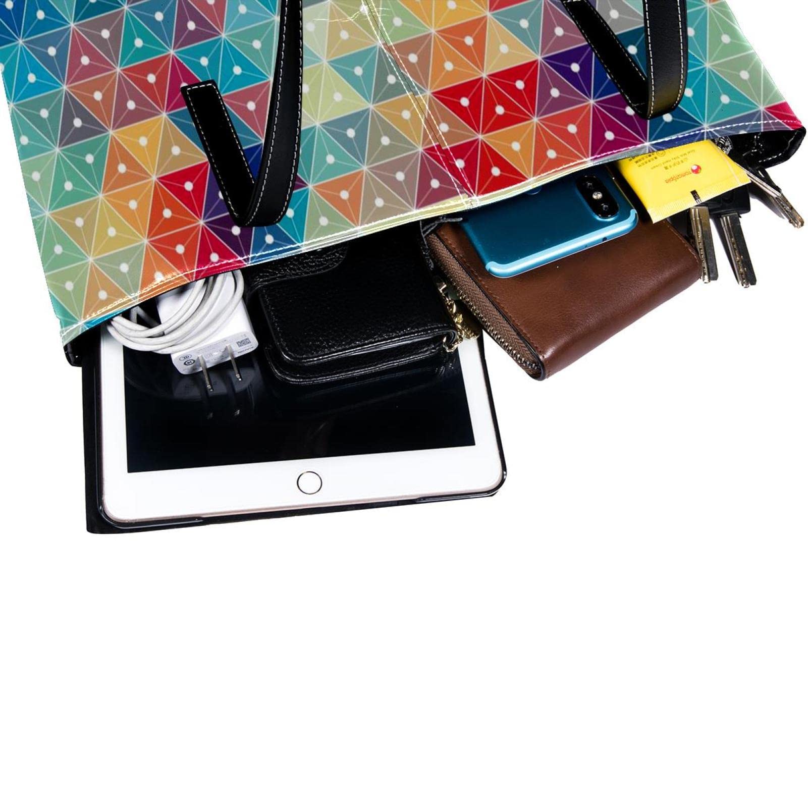 Bolso de mano de piel sintética con diseño geométrico de mosaico triángulo colorido personalizado, Varios colores