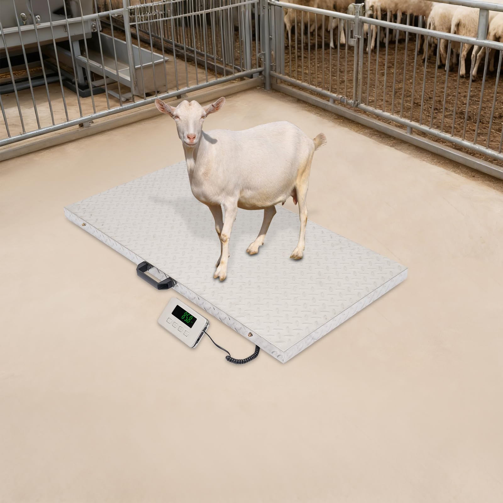 Waga dla zwierząt do 500 kg, cyfrowa waga precyzyjna 0,1 kg, ze stali nierdzewnej, antypoślizgowa, waga przemysłowa, wyświetlacz LCD, z adapterem sieciowym, dla psów, zwierząt gospodarskich, paczek