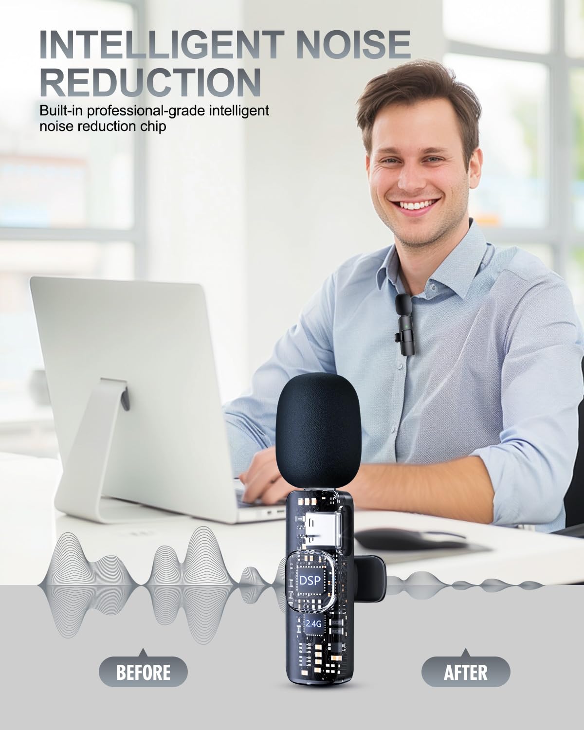 PQRQP 3 in 1 Wireless Lavalier Microphones for iPhone, iPad, Android, Camera, USB-C Microphone, 7-Hour Battery, Mini Microphone with Noise Reduction for Video Recording, Vlog, YouTube, TikTok: PQRQP 3 in 1 Professional Wireless Lavalier Microphone for iPhone, Android, Camera, Wireless Microphones, USB C Microphone, Crystal Clear Sound Quality for Recording, Live Streaming, YouTube, TikTok