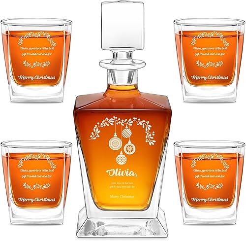 Maverton Juego de whisky para mujer - Decantador de licor personalizado con 4 vasos para ella - Jarra de whisky y vasos para cumpleaños - Juego de