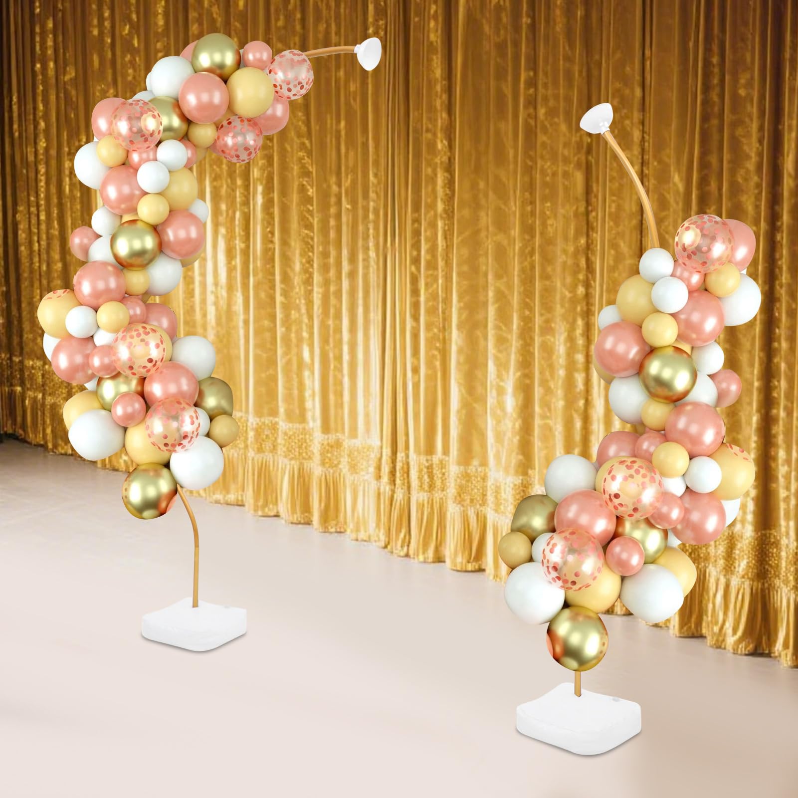 Kit de arco para globos, 2,5 m y 1,5 m, forma flexible, arco de globos con bomba independiente, manual, marco de arco de globos y soporte para columnas para bodas, fiestas de cumpleaños (dorado)