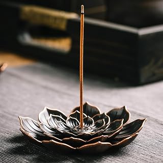 Large Bronze Lotus Multi-Hole Incense Holder, Metal Incense Burner Tray for Stick Cones, Vintage Aromatherapy Plate for Meditation Yoga Decor