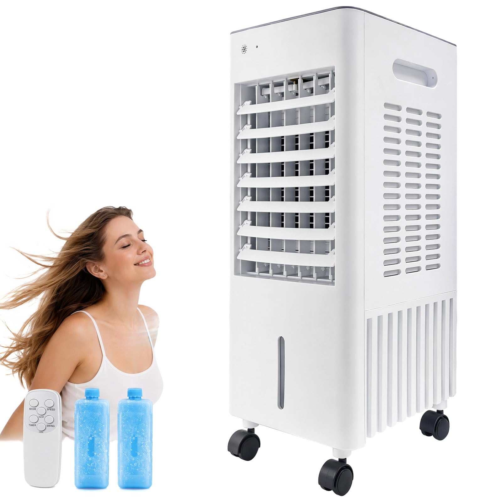Rafraîchisseur d'air Silencieux pour Chambre, Climatiseur Mobile 4-en-1, Réservoir 12L, 2 Pains de Glace, Mode Nuit, Humidificateur d'air, Ventilateur Colonne avec Refroidissement