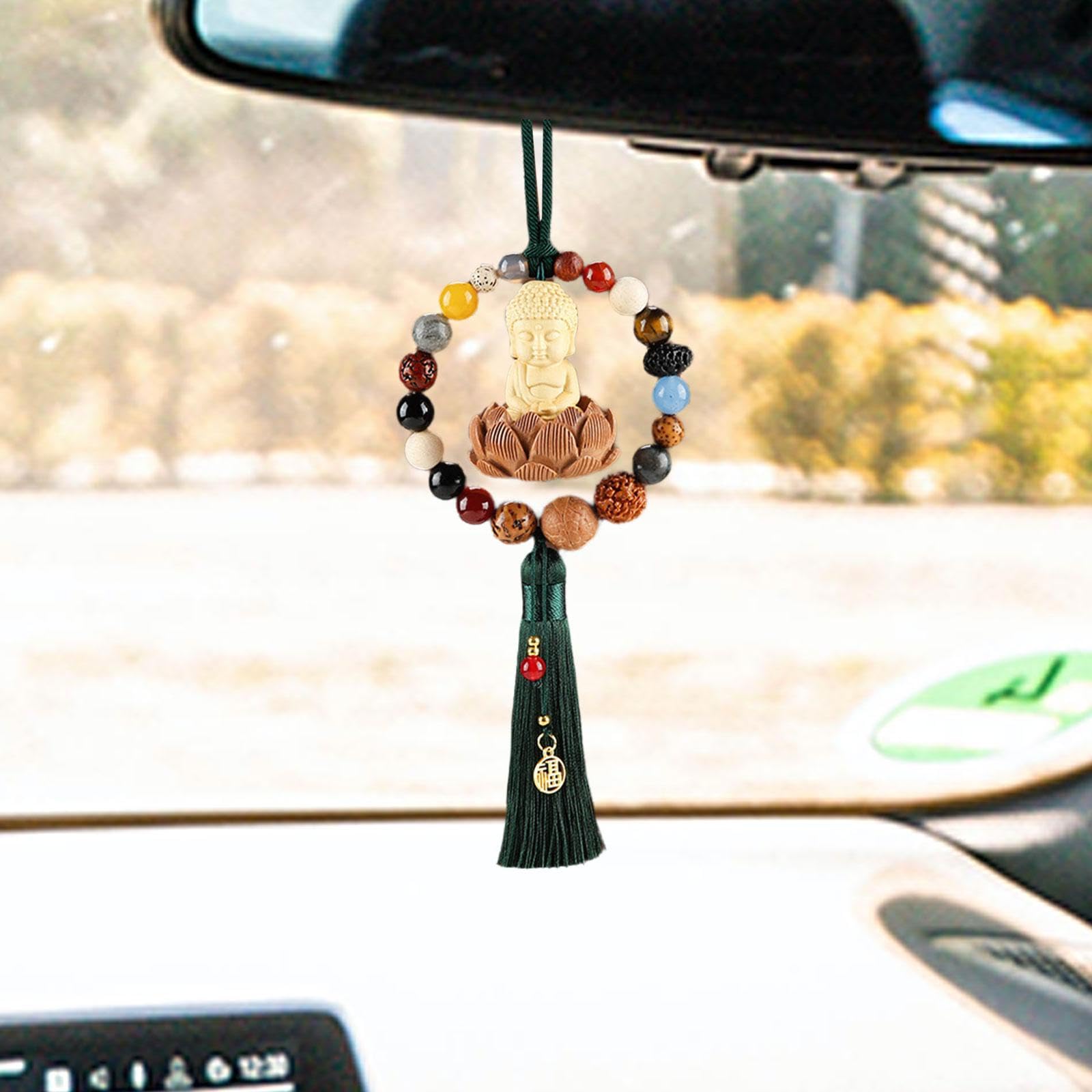 DuskHaven Bouddha Voiture Suspendus Ornement Perle Bouddha Statue Voiture Pendentif Fengshui Bouddha Ornement, Voiture Rétroviseur Suspendus Accessoires, Vert