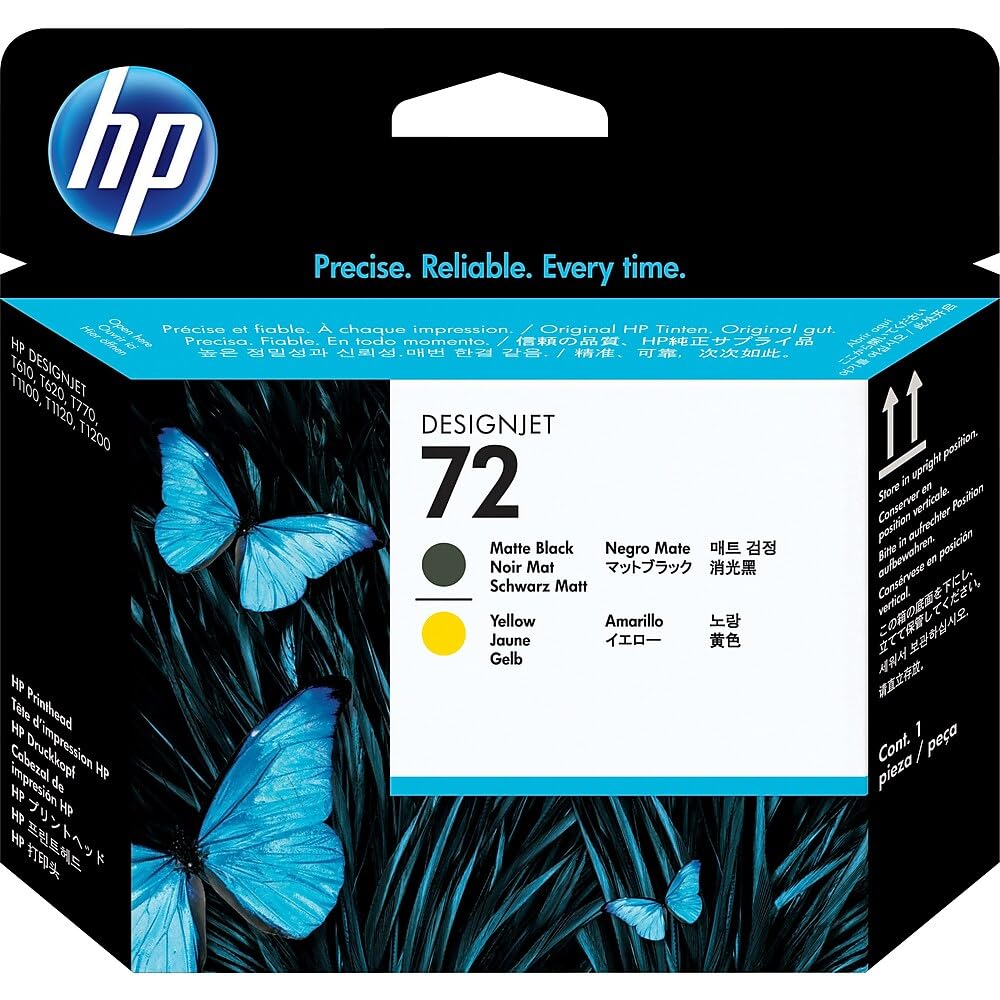 HP 72 Originaler DesignJet Druckkopf (C9384A) in Mattschwarz & Gelb, für HP DesignJet T2300 eMFP, T1300, T1200, T1120, T1100, T1100 MFP, T795, T790, T770, T620, T610 & T600 Großformatdrucker
