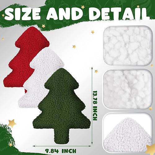 Miniatura 3 de Bencailor 3 almohadas de Navidad suaves y esponjosas para árbol de Navidad, cojines de felpa para decoración de habitación de Navidad, regalo