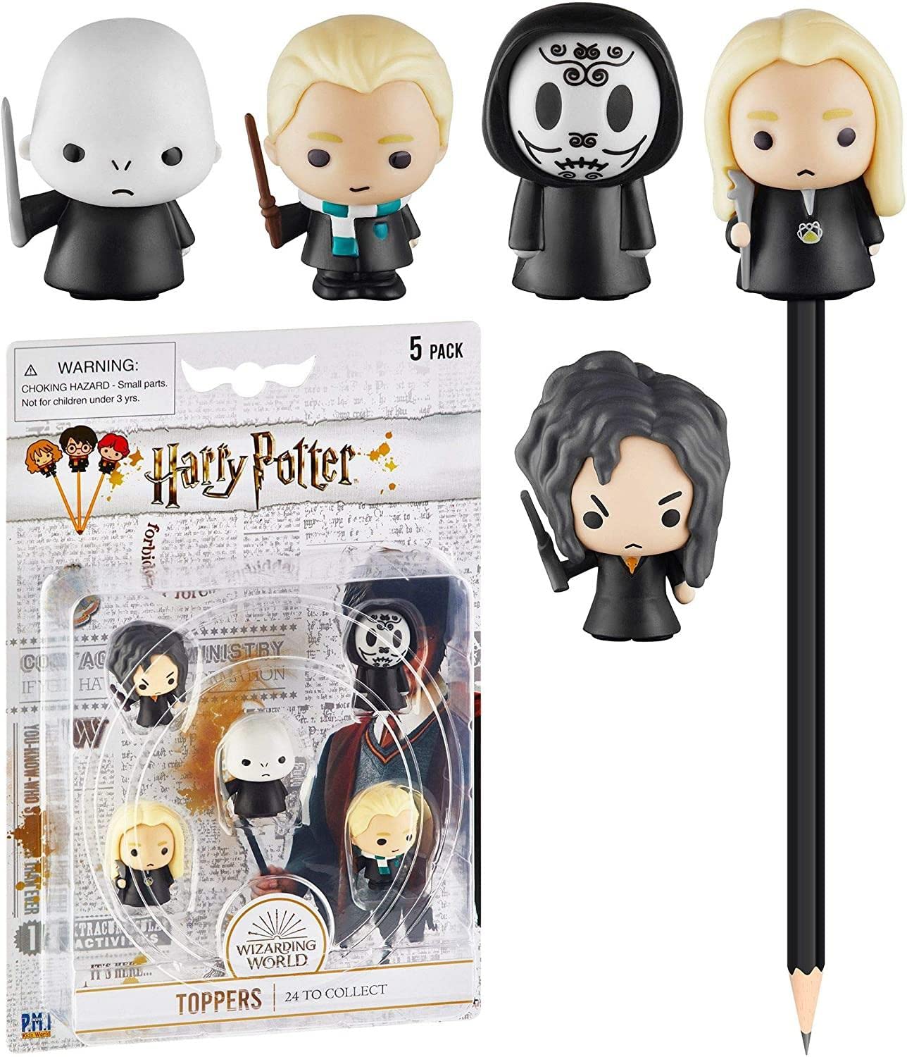 Harry Potter Pencil Toppers, Gifts, Toys, Collectibles – Set of 5 Harry Potter Figures for Writing, Party Decor – Death Eater, Voldemort, Lucius Malfoy, Draco Malfoy, & More by PMI, 2.4 in., Soft PVC