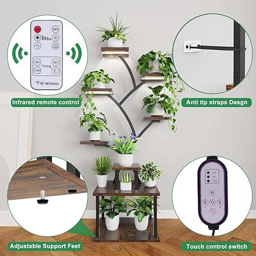 Miniatura 7 de Soporte para plantas de interior con luces de crecimiento, estante de exhibición de plantas de interior de 8 niveles, estante esquinero de 61