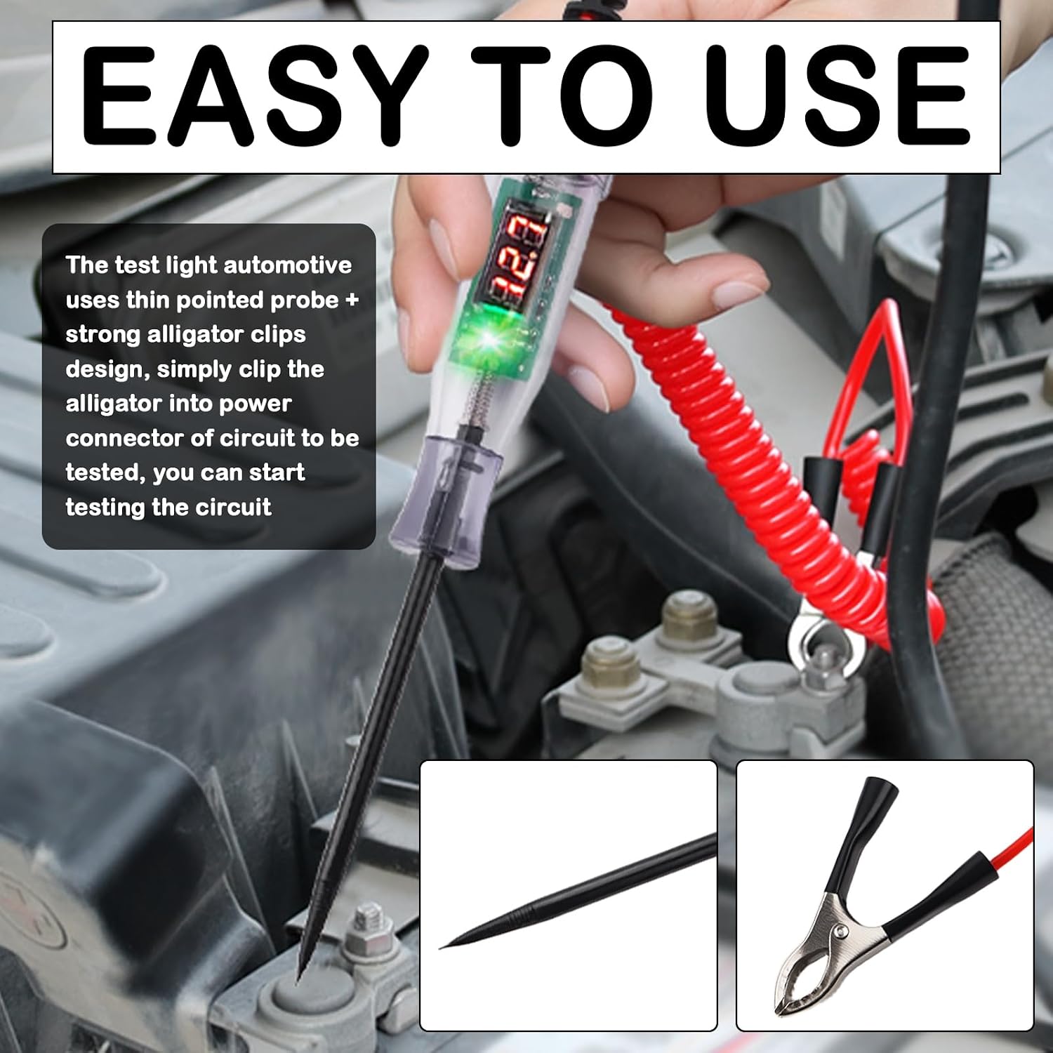 Digital Test Light Automotive with 5-90V LED Voltmeter,Automotive Circuit Tester Pen with Dual Polarity Indicate & Extendable Spring Wire,Universal Fuse Tester Automotives