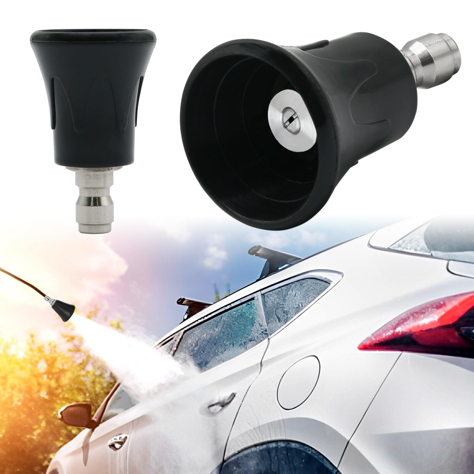 Pressure Washer Nozzle Guard, Stainless Steel Rinsing 40 Degree Rubberized Holder Protector Nozzle with 1/4 Quick Plug 4.0 Aperture for Wash