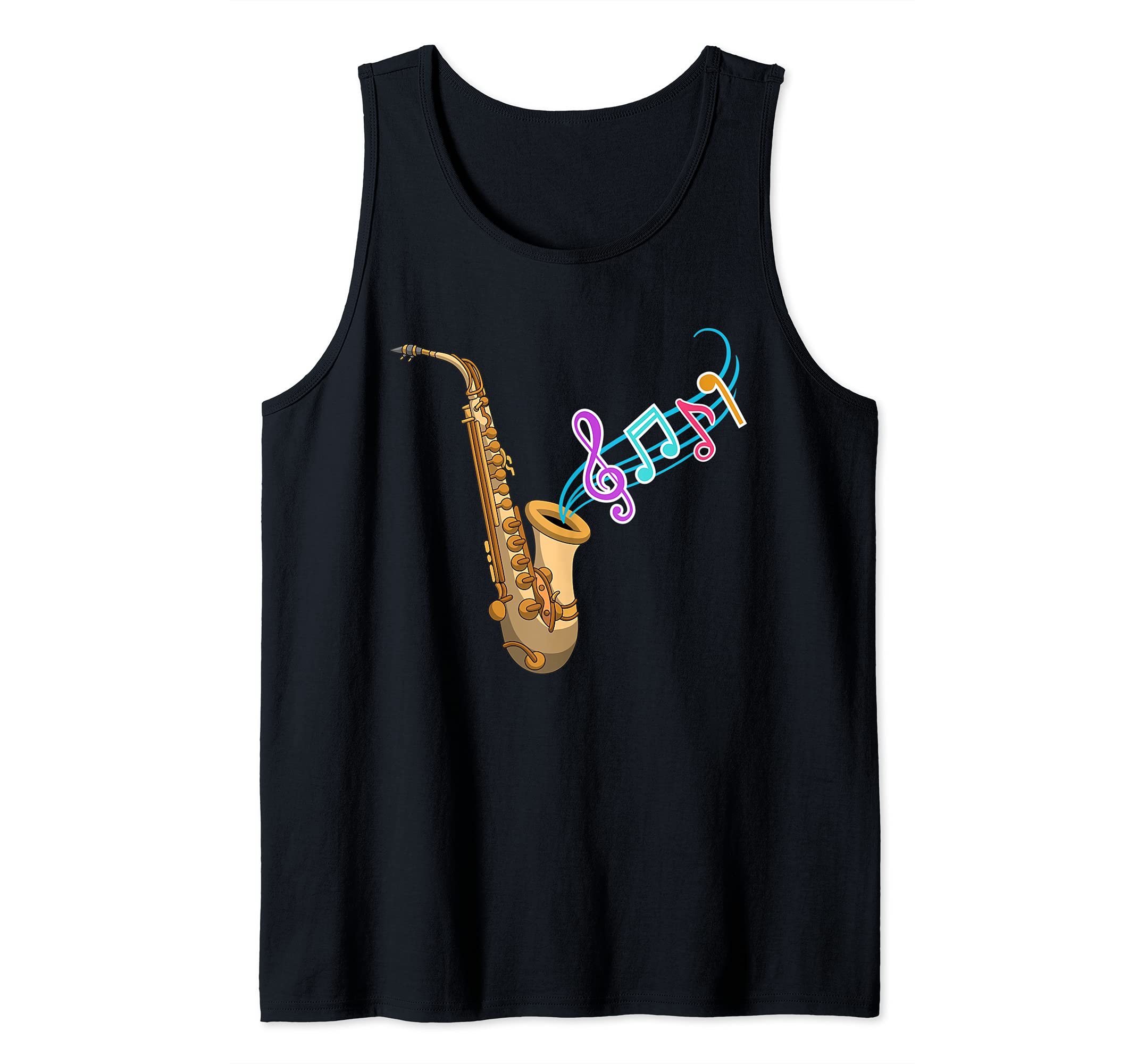 Music Notes Saxophonist Sax Player Jazz Musician Saxophone Tank Top, Black