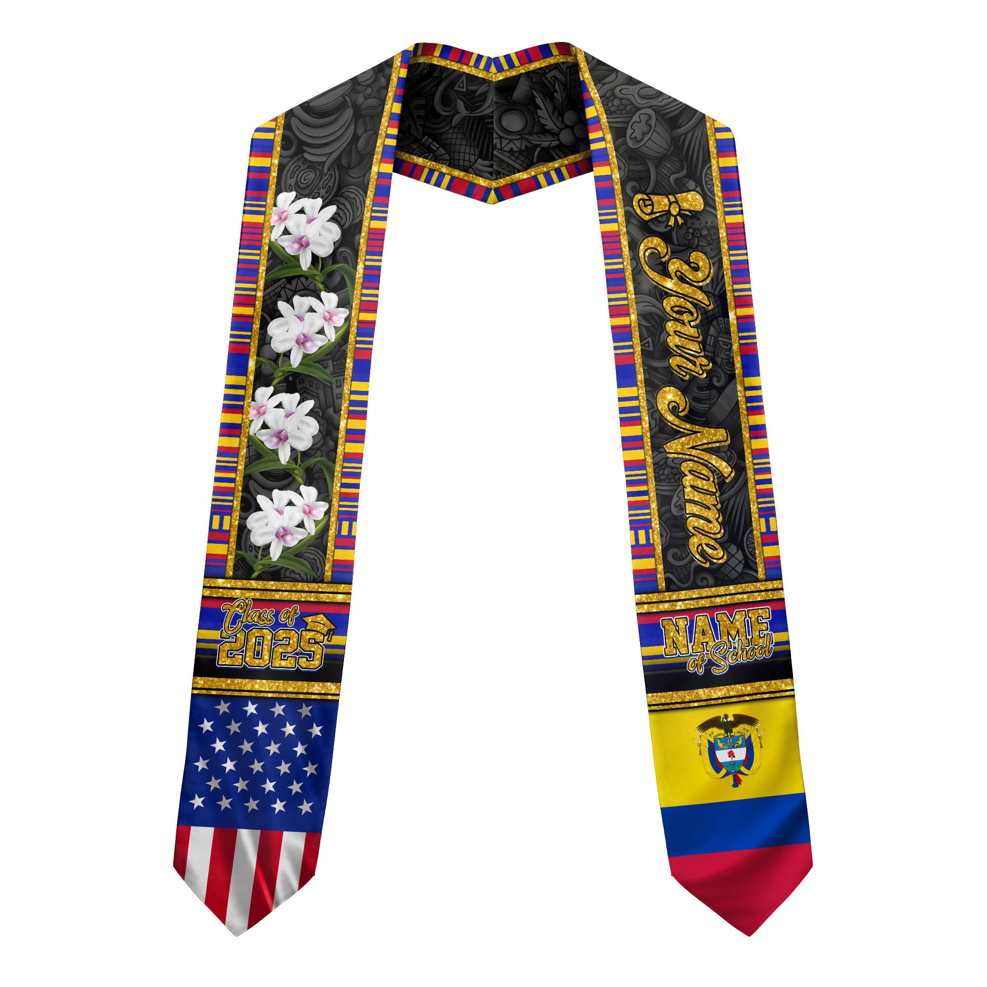 MonkeyVan Colombians Graduation Sash, Custom Colombians American Flag Graduation Sash 2025, Colombia Graduation Stole Clb9