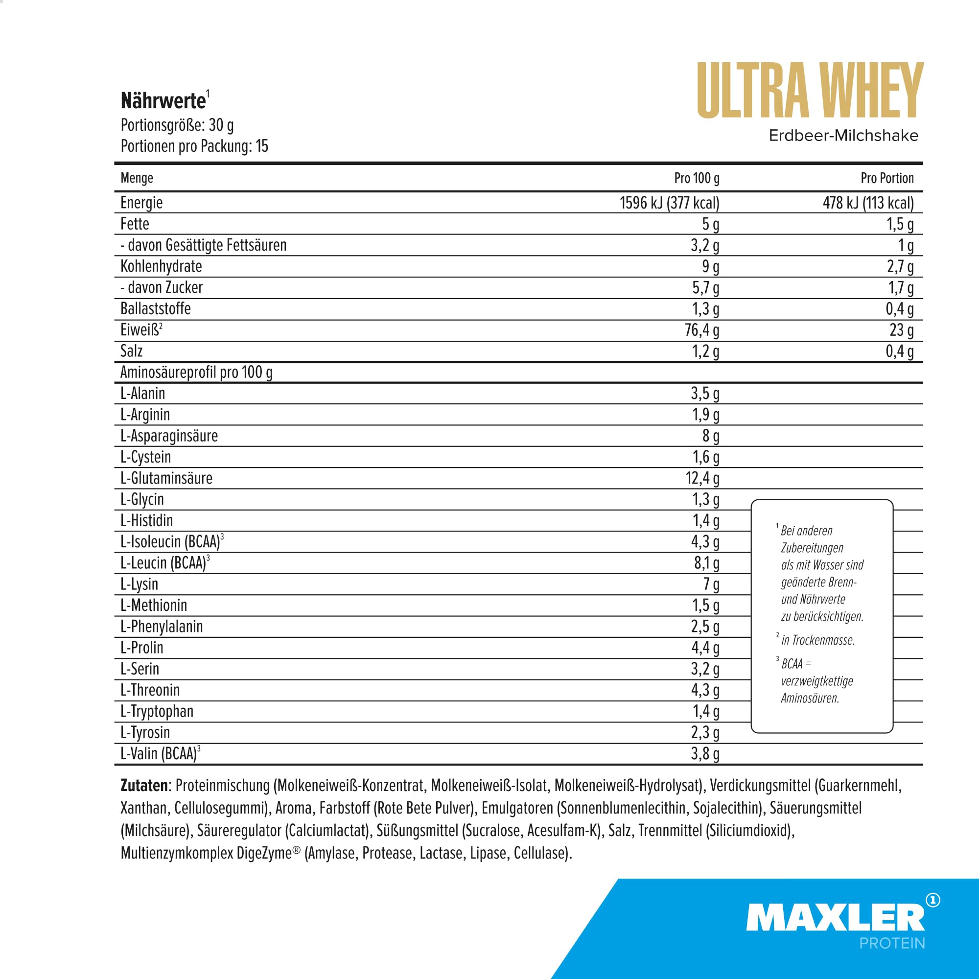Maxler Ultra Whey Protein - Proteine Whey - Proteines musculation - Whey Isolate - Whey Protein Milkshake à la Fraise - 450g de proteine whey