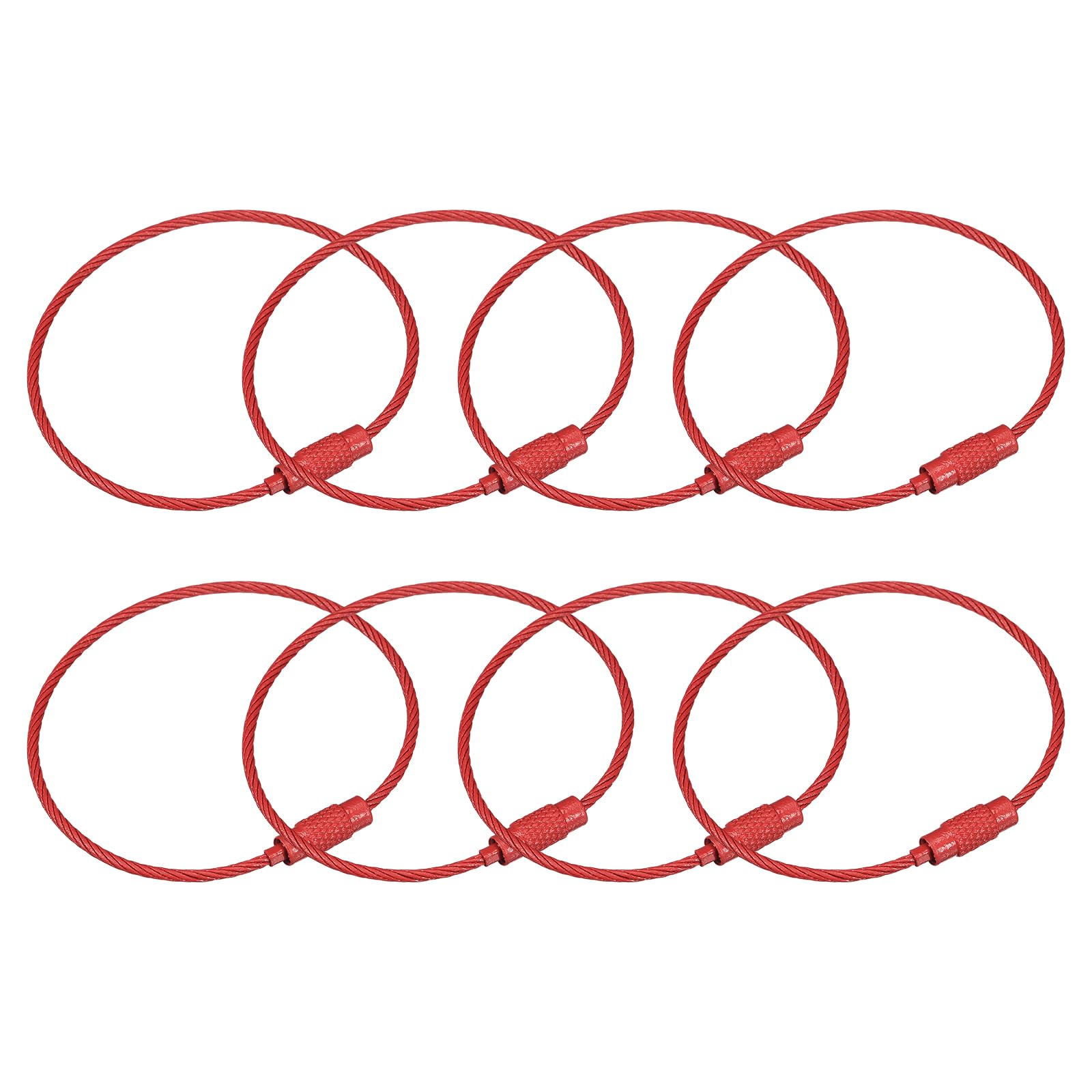 Anneaux porte-clés torsadés de 160 mm rouge pour étiquettes de bagages x8