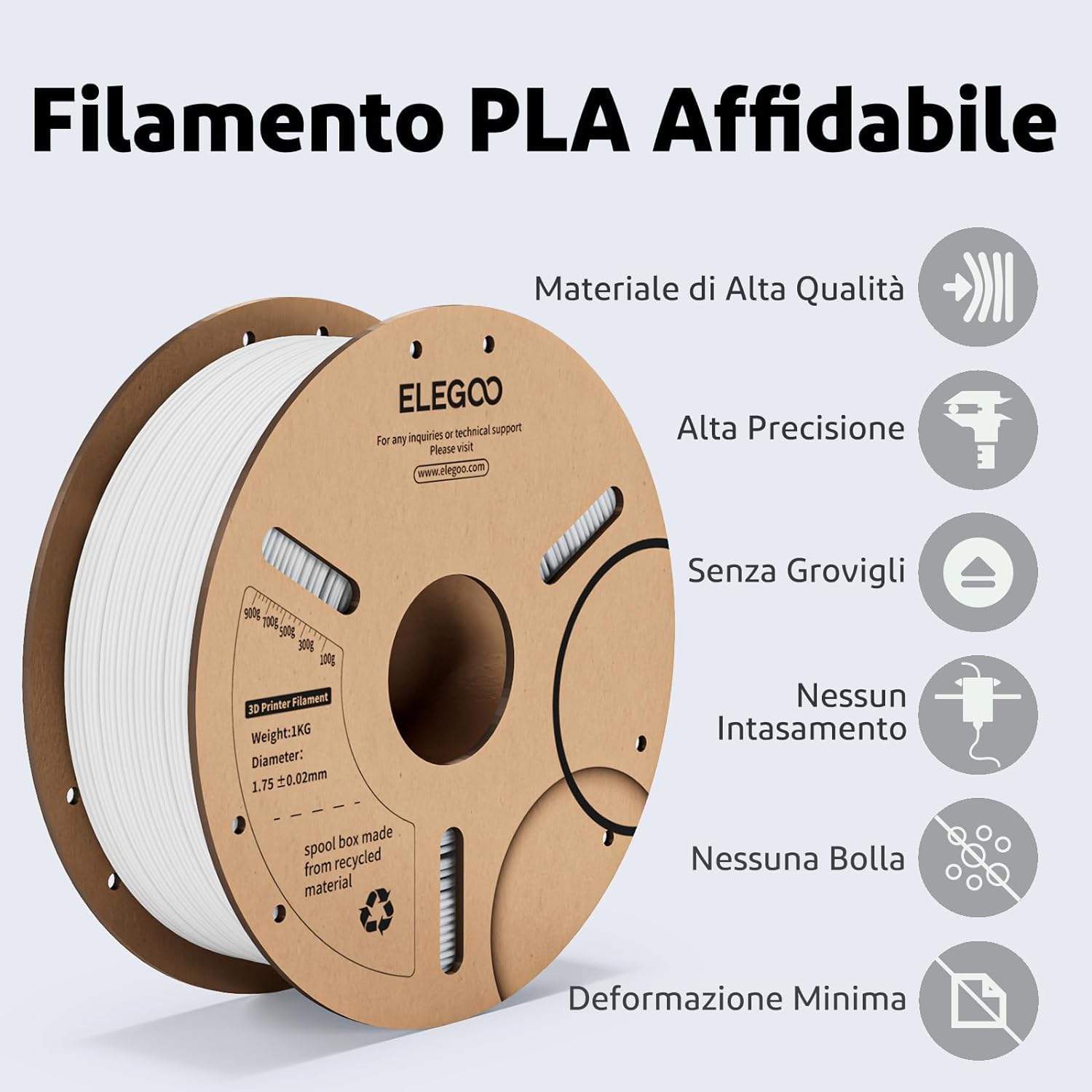 ELEGOO Filamento PLA Filamento per Stampante 3D, PLA 1.75mm 1KG, Precisione Dimensionale +/- 0.02mm, Filamento per La Maggior Parte delle Stampanti 3D Arancione