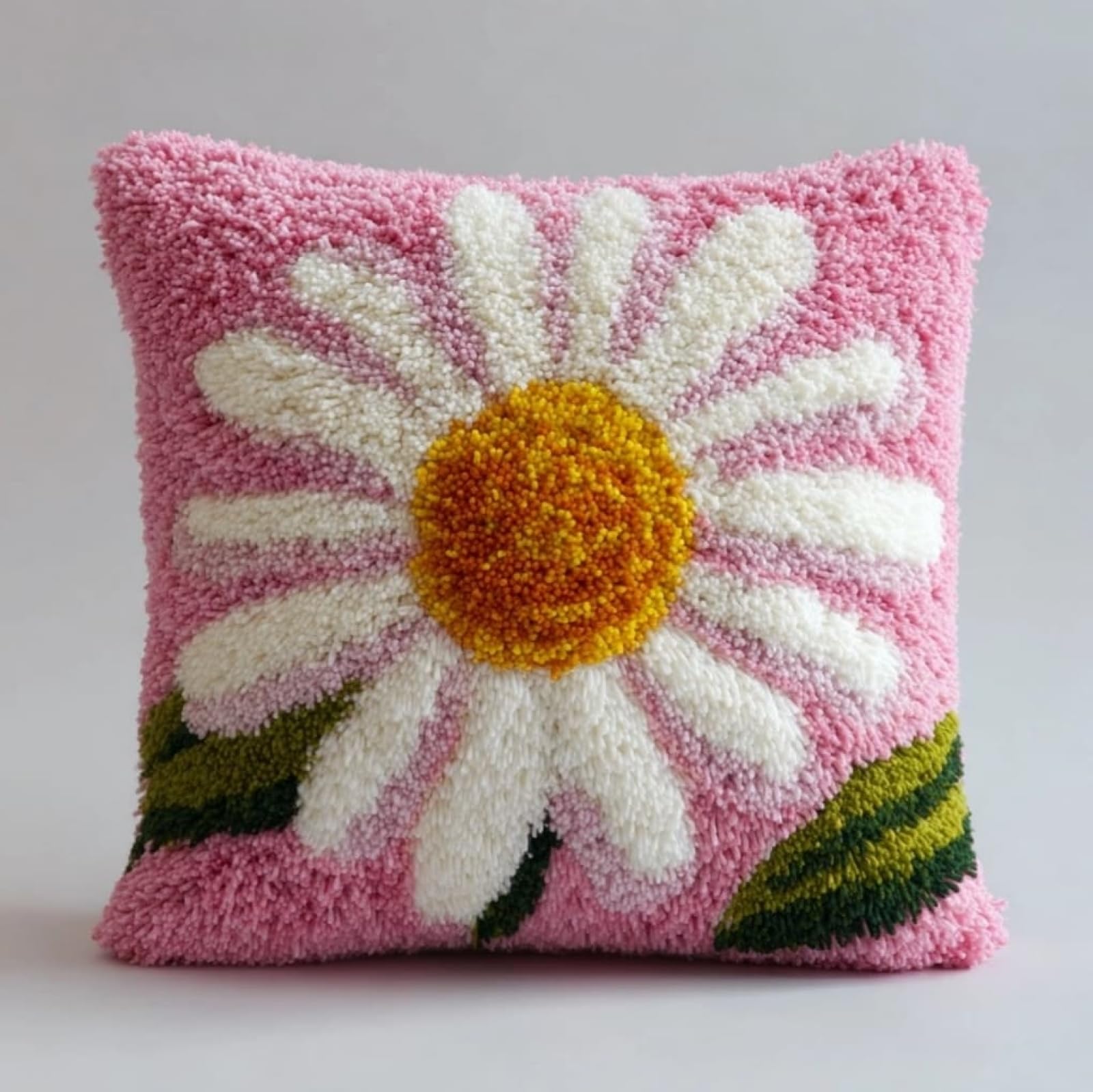 AxiangziK Latch Hook Needlecraft Pillow Kit 43x43cm,Daisy Pre-Printed Pattern Cushion Making Set,Great for Relaxation & Home Styling,17x17in
