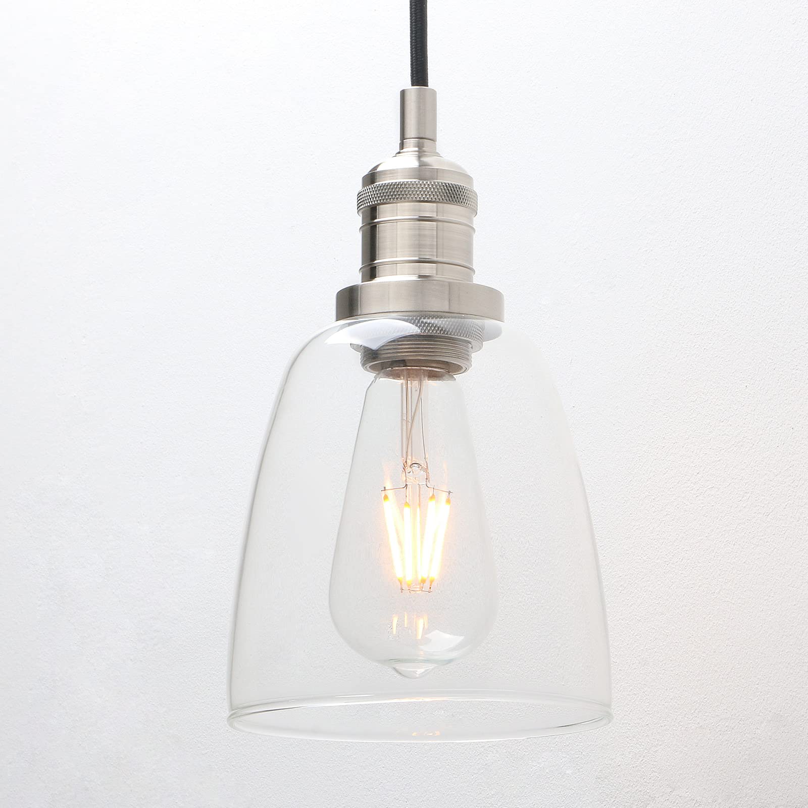 Phansthy Brushed Retro Pendant Light Industrial Ceiling Lights With 2M Adjustable Cloth Wire Clear Glass Kitchen Dining Room Hanging Light For E27 Edison Bulbs (Brushed)