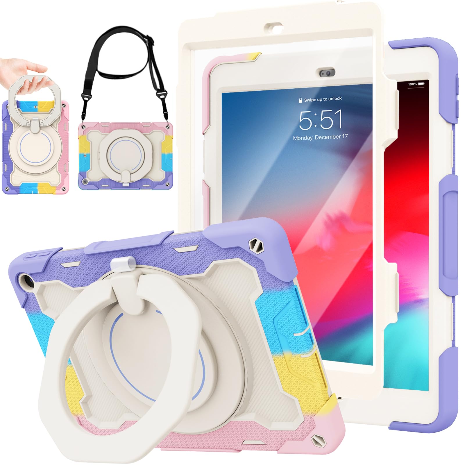 LRCXL Case for iPad 9th Generation 2021 / 8th Gen 2020 / 7th Gen 2019, 360 Degree Rotating Shockproof Kids Case with Screen Protector/Pencil Holder/